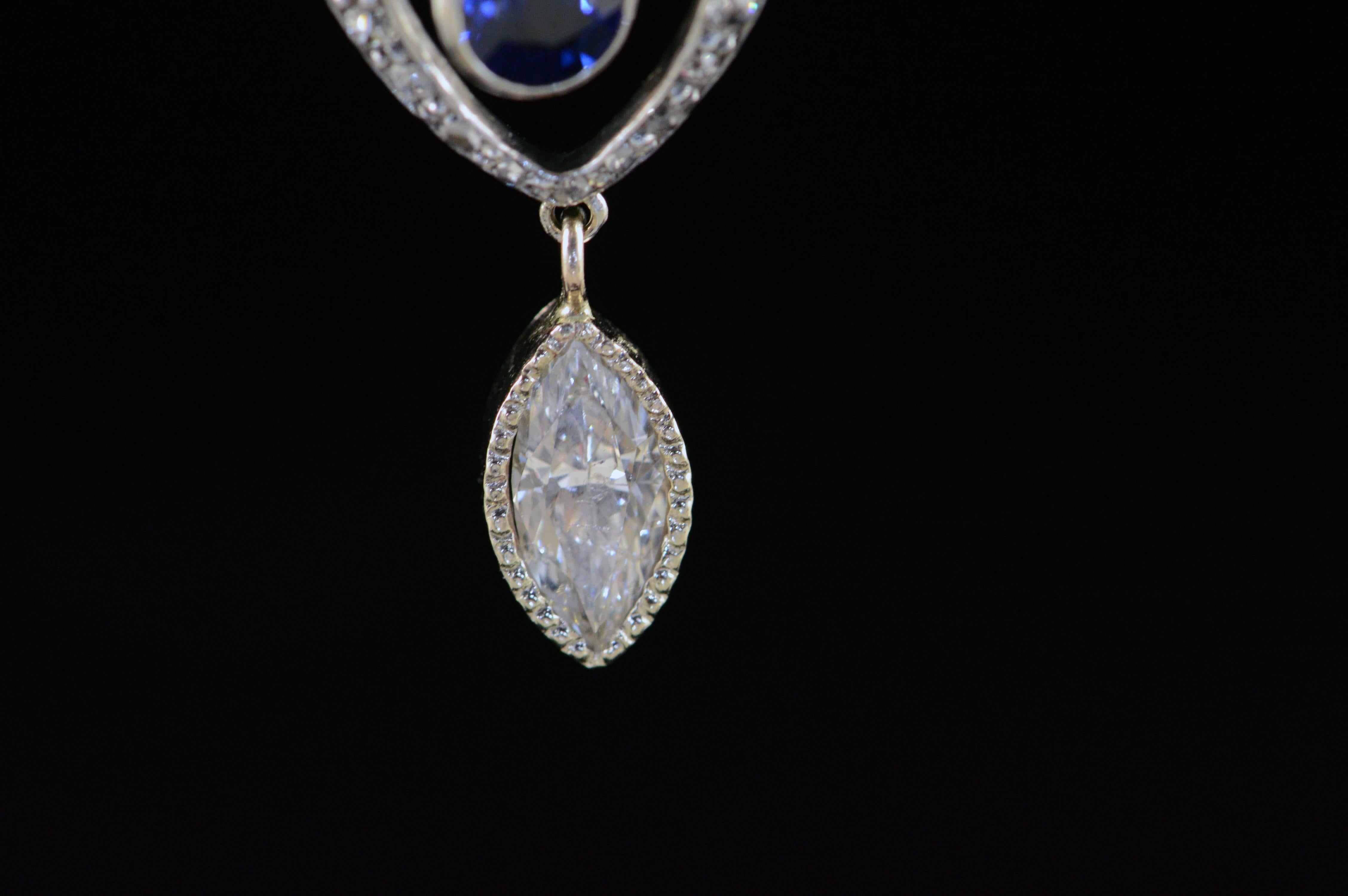 Art Deco Sapphire Diamond Platinum Pendant In Excellent Condition For Sale In Frederick, MD