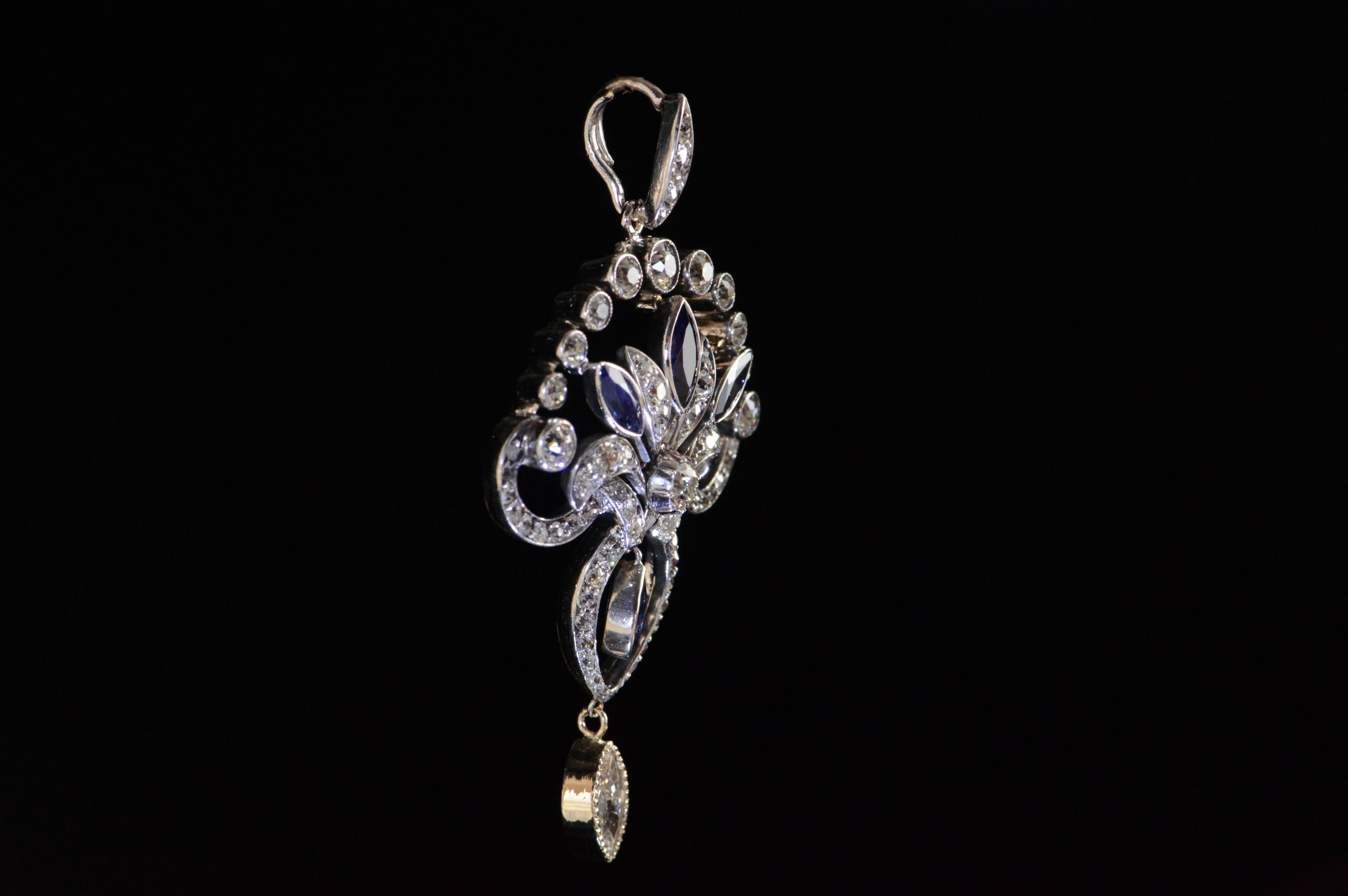 Art Deco Sapphire Diamond Platinum Pendant For Sale 1