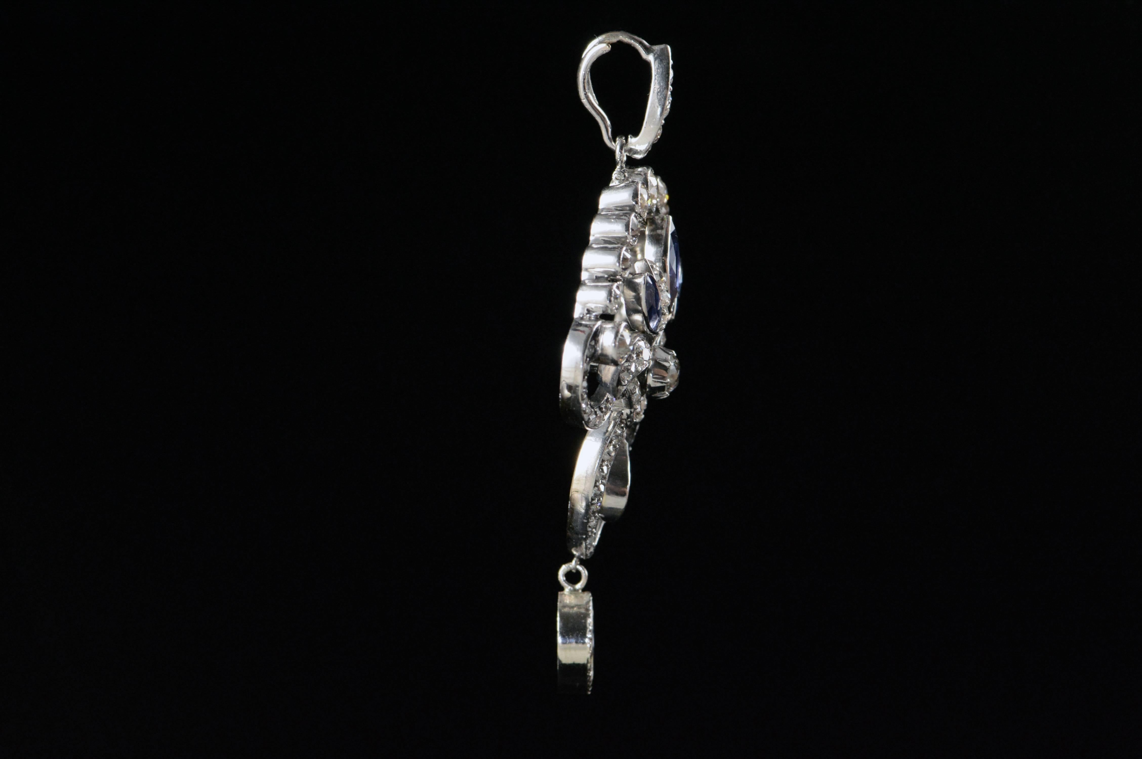 Art Deco Sapphire Diamond Platinum Pendant For Sale 2