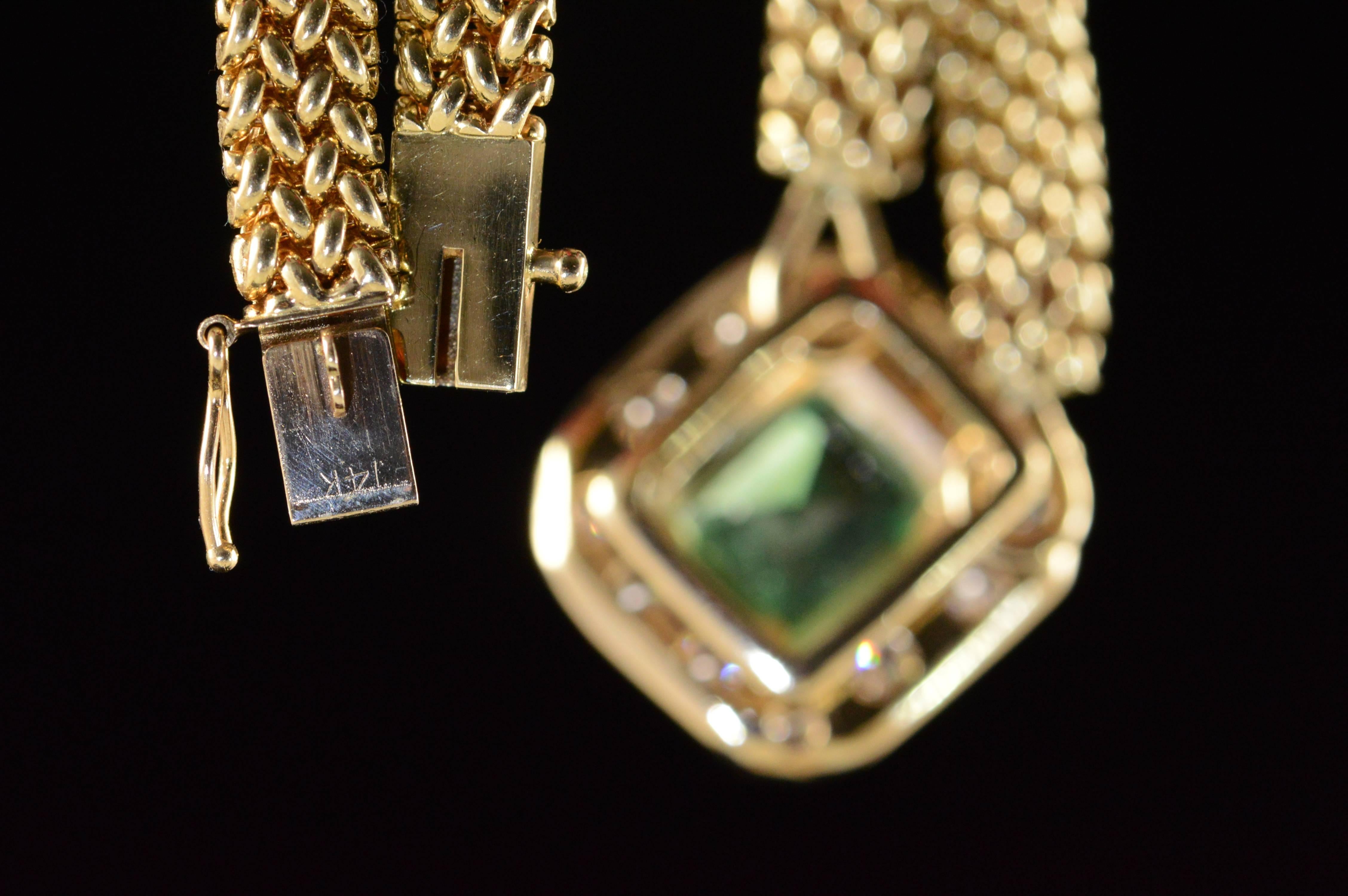 2.91 Carat Emerald Diamond Gold Halo Necklace  For Sale 4