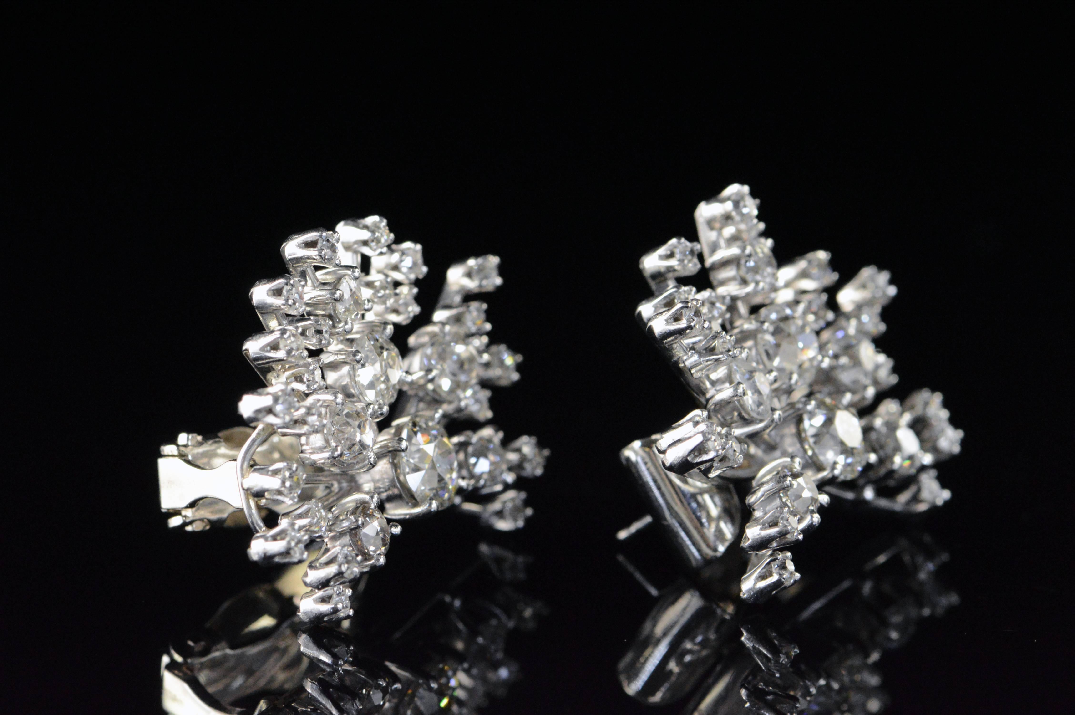 Seaman Schepps Mine Cut Diamond Gold Earrings In Excellent Condition In Frederick, MD