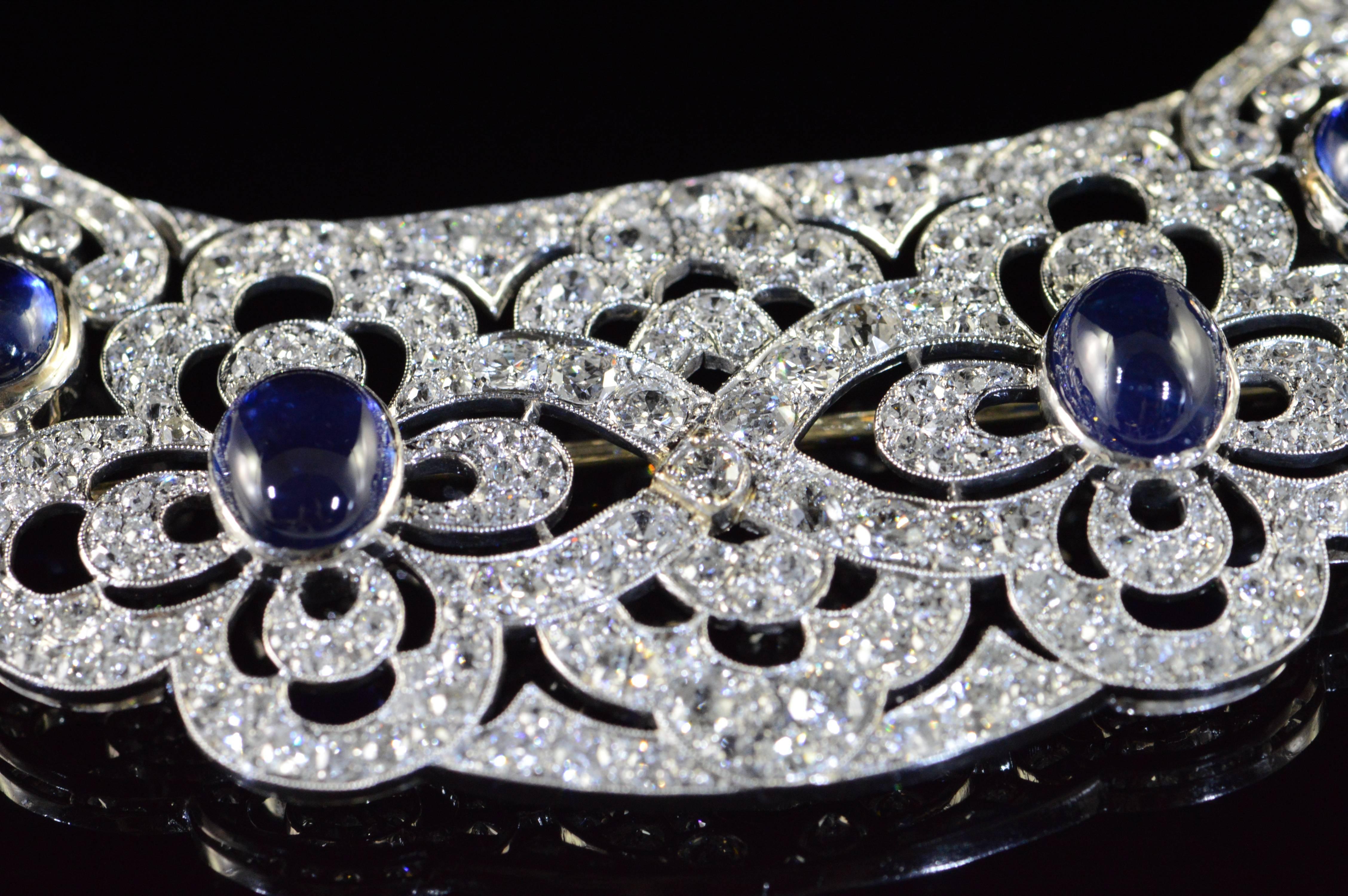 1920s Sapphire Diamond Bib Necklace In Excellent Condition For Sale In Frederick, MD