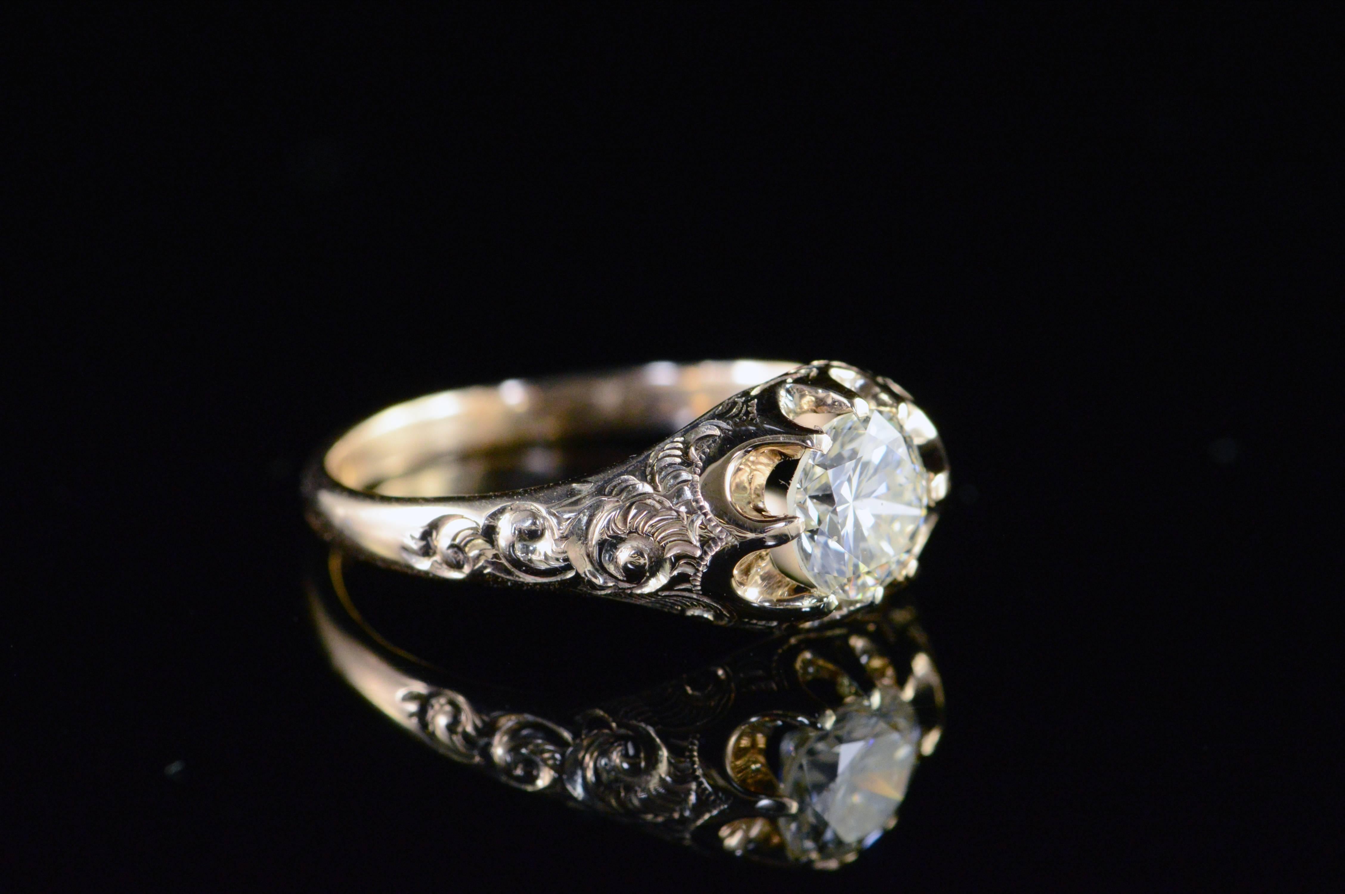 0.84 Carat Round Diamond Gold Engagement Ring 2