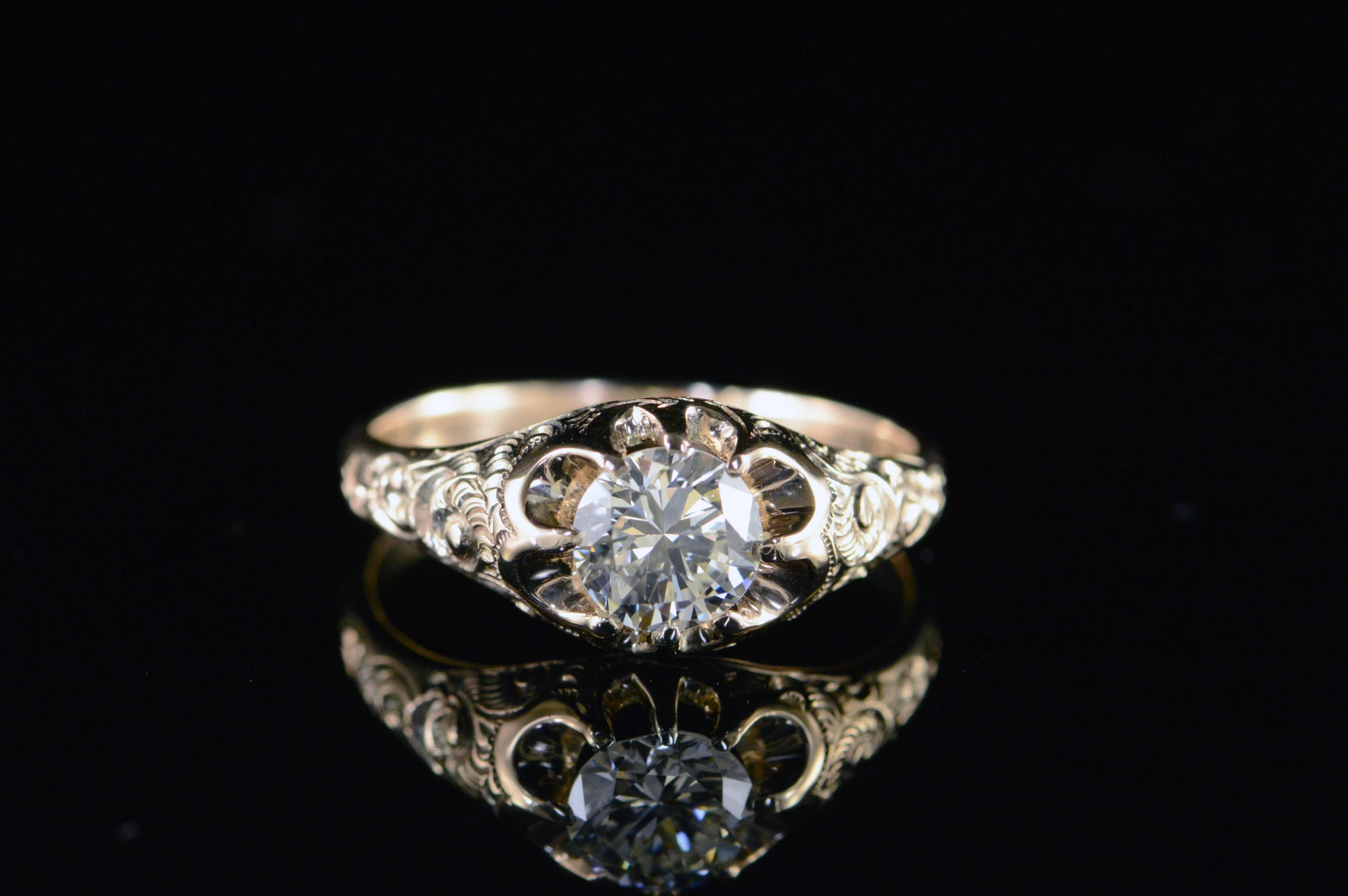 Victorian 0.84 Carat Round Diamond Gold Engagement Ring