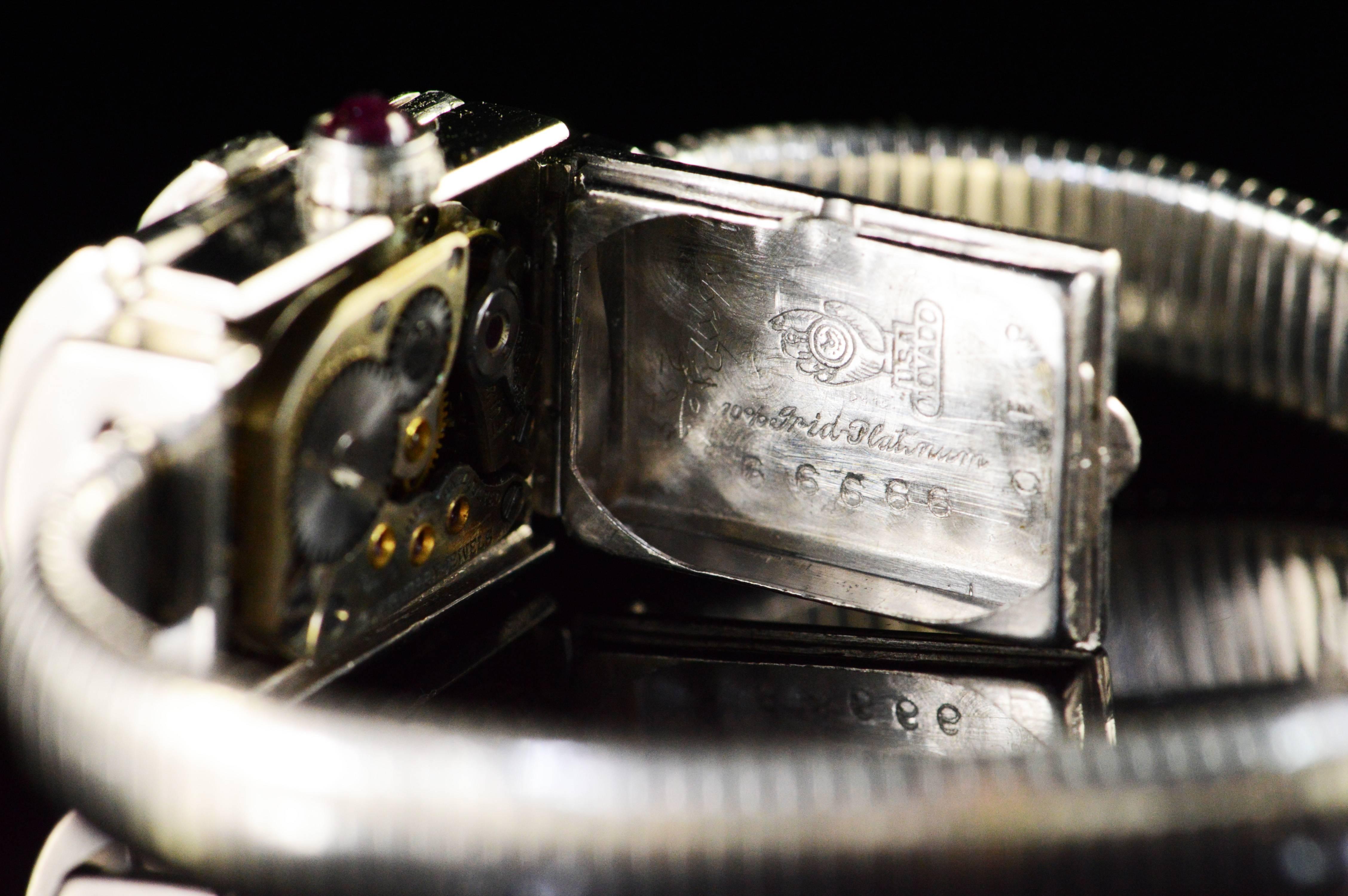 Movado Black Starr & Gorham Ladies Platinum Diamond Ruby Wristwatch 2