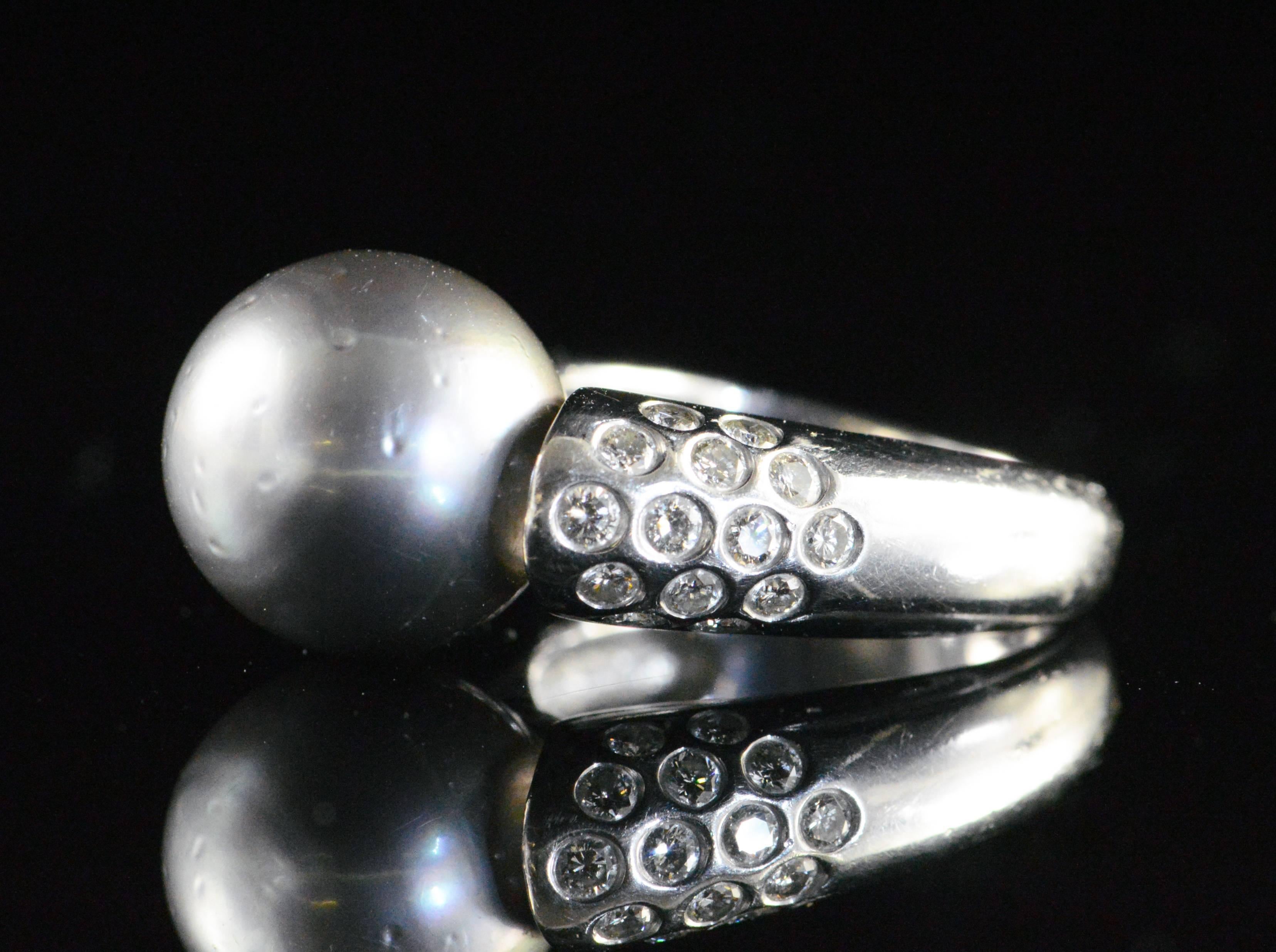 Women's Tahitian Black Pearl Diamond Gold Ring For Sale