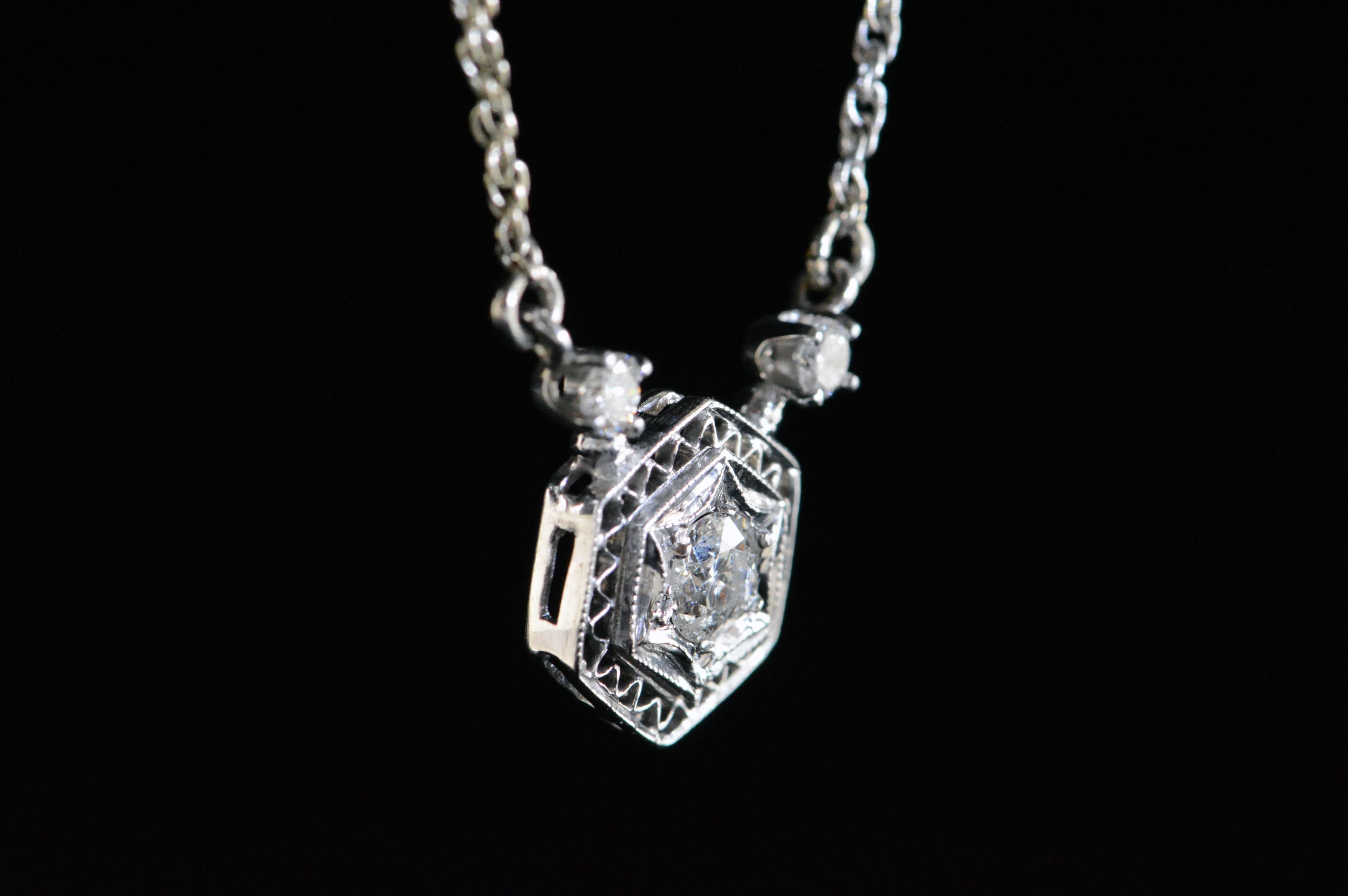 Victorian Diamond Gold Filigree Necklace For Sale 1