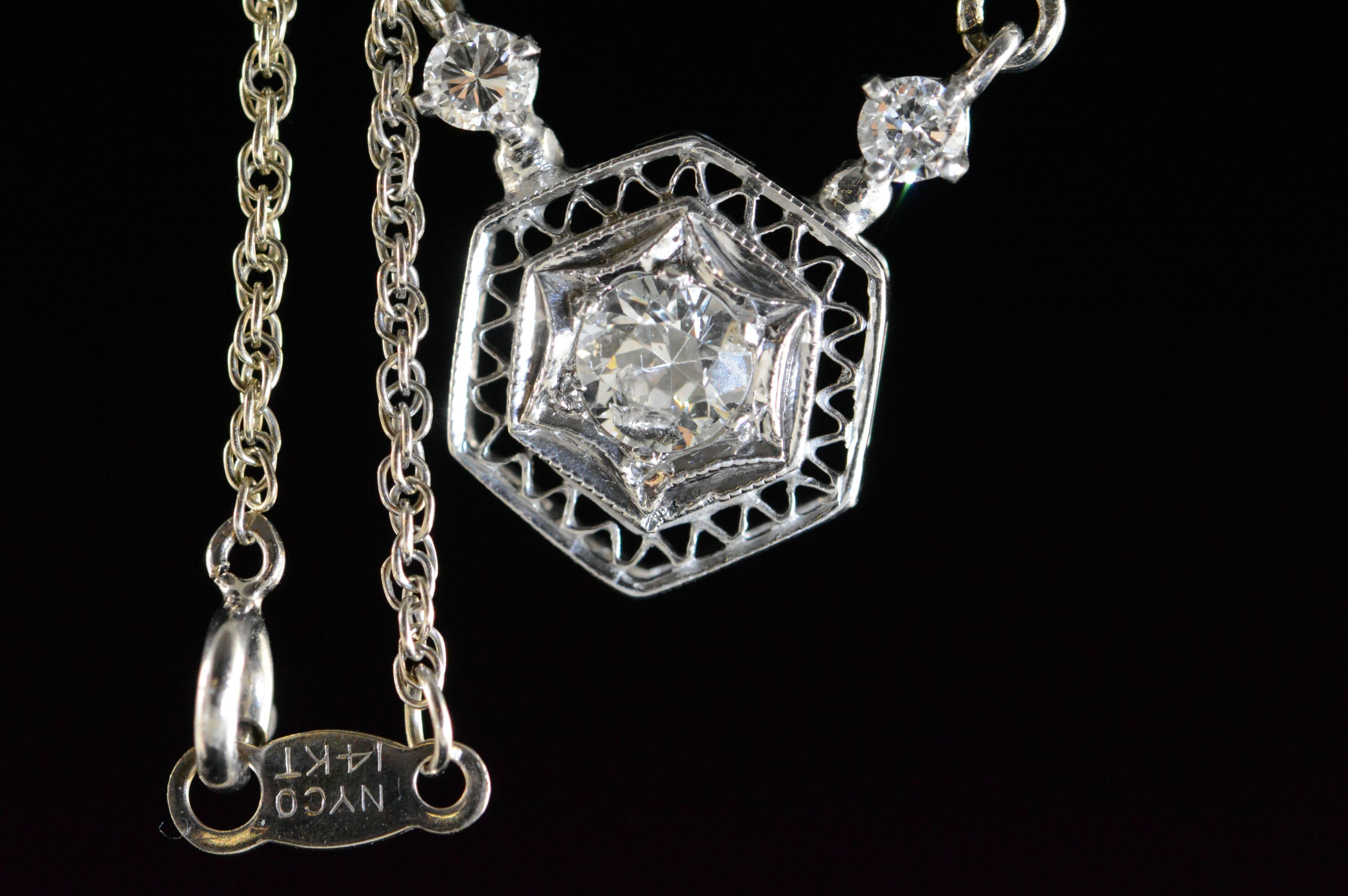 Victorian Diamond Gold Filigree Necklace For Sale 2