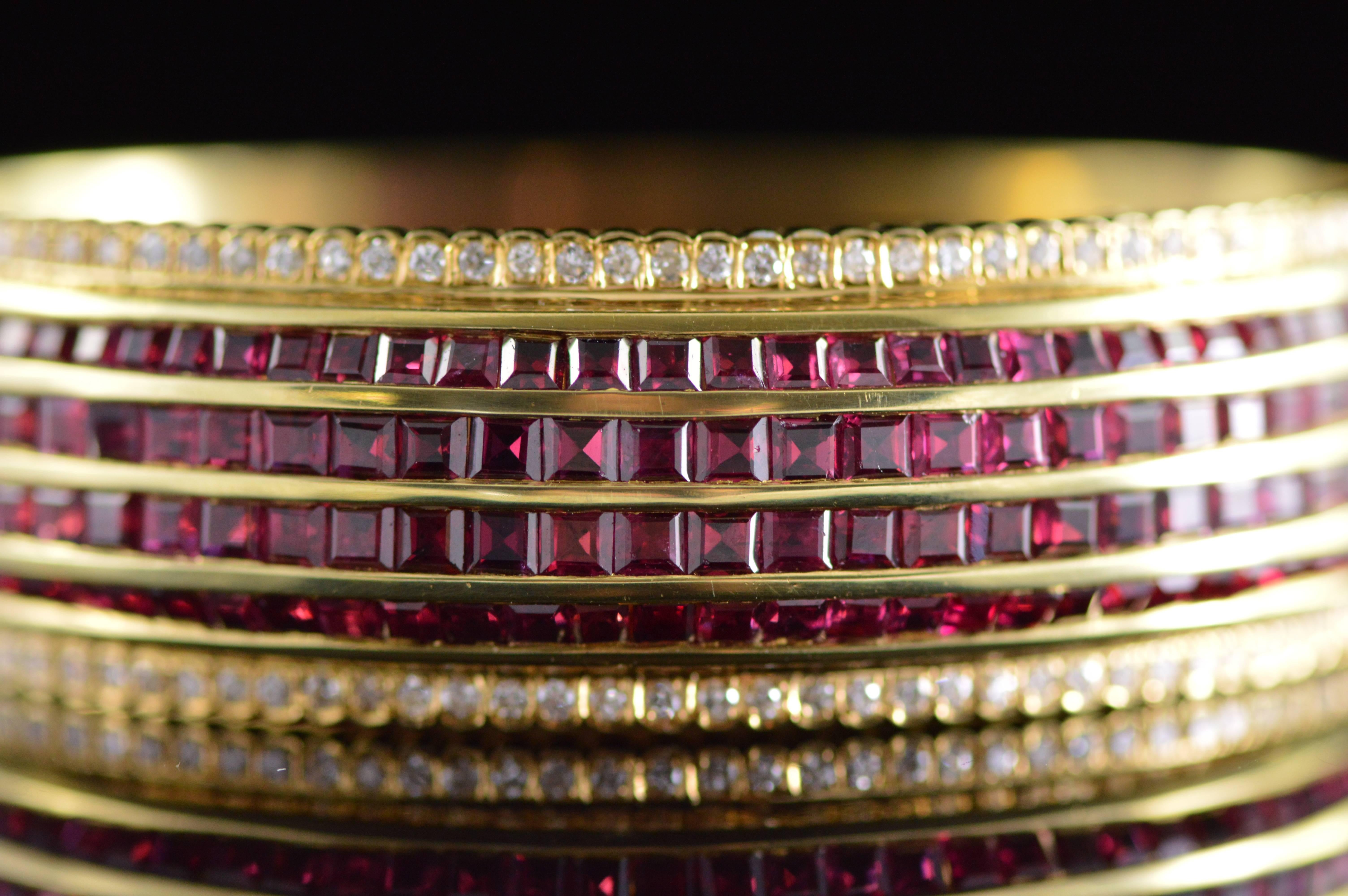 Ruby Diamond Gold Statement Bangle Bracelet  5