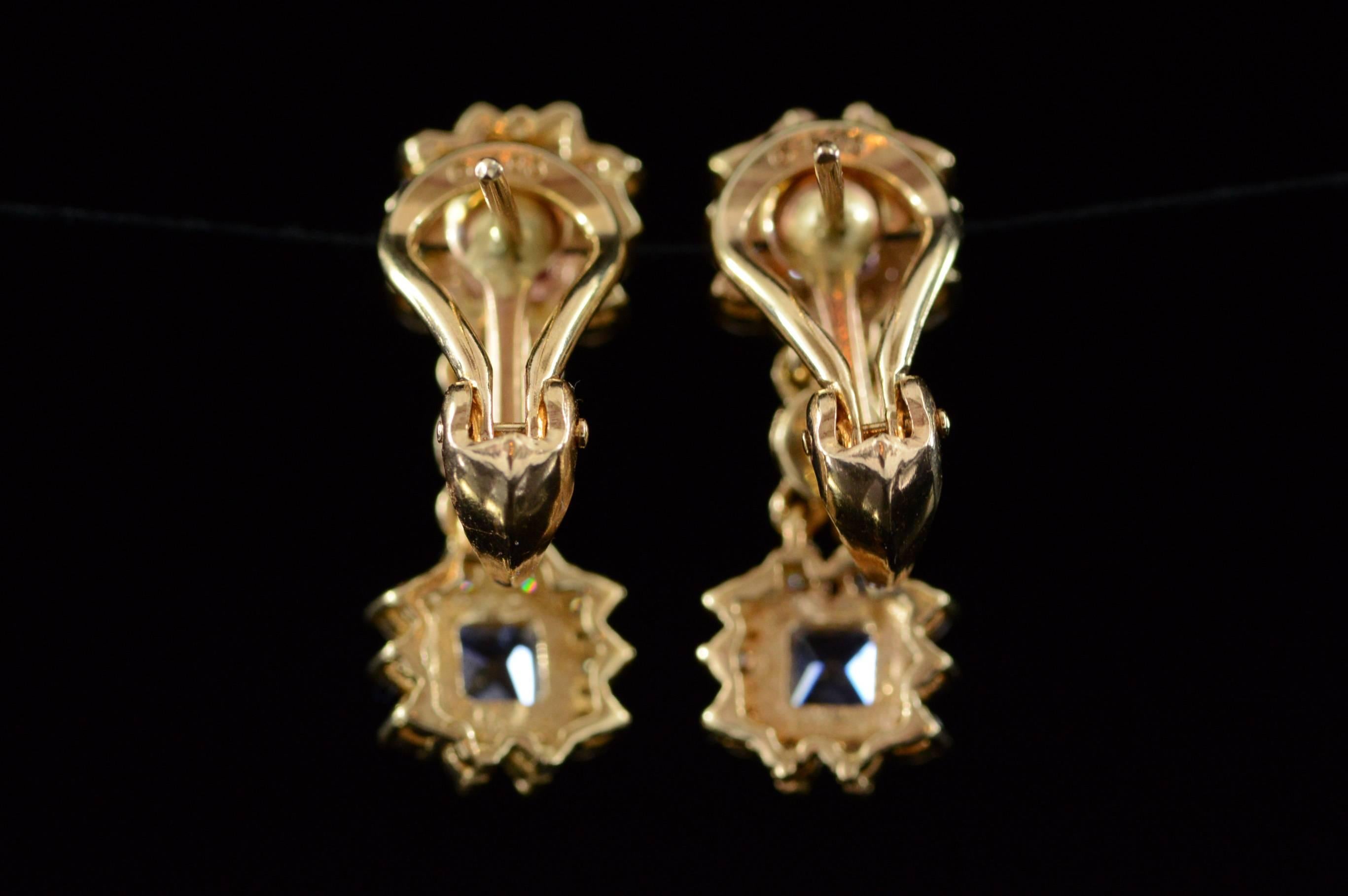 Sapphire Diamond Gold French Clip Earrings In Excellent Condition In Frederick, MD