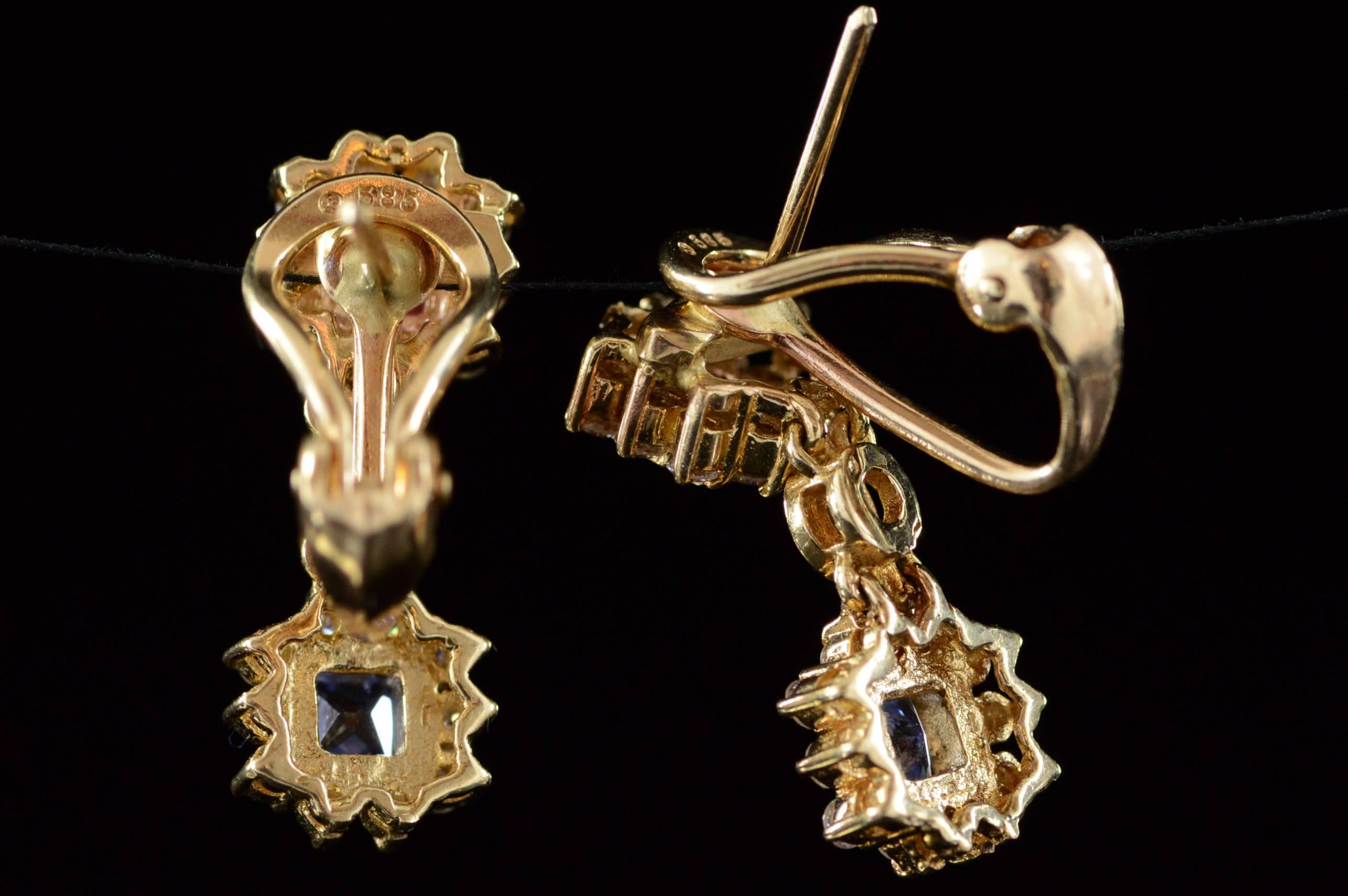 Sapphire Diamond Gold French Clip Earrings 1