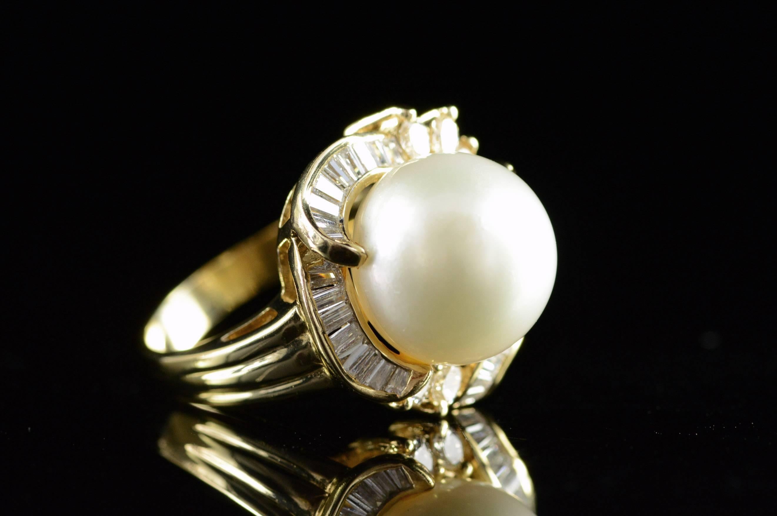Perle Diamant Halo Gold Ring Damen