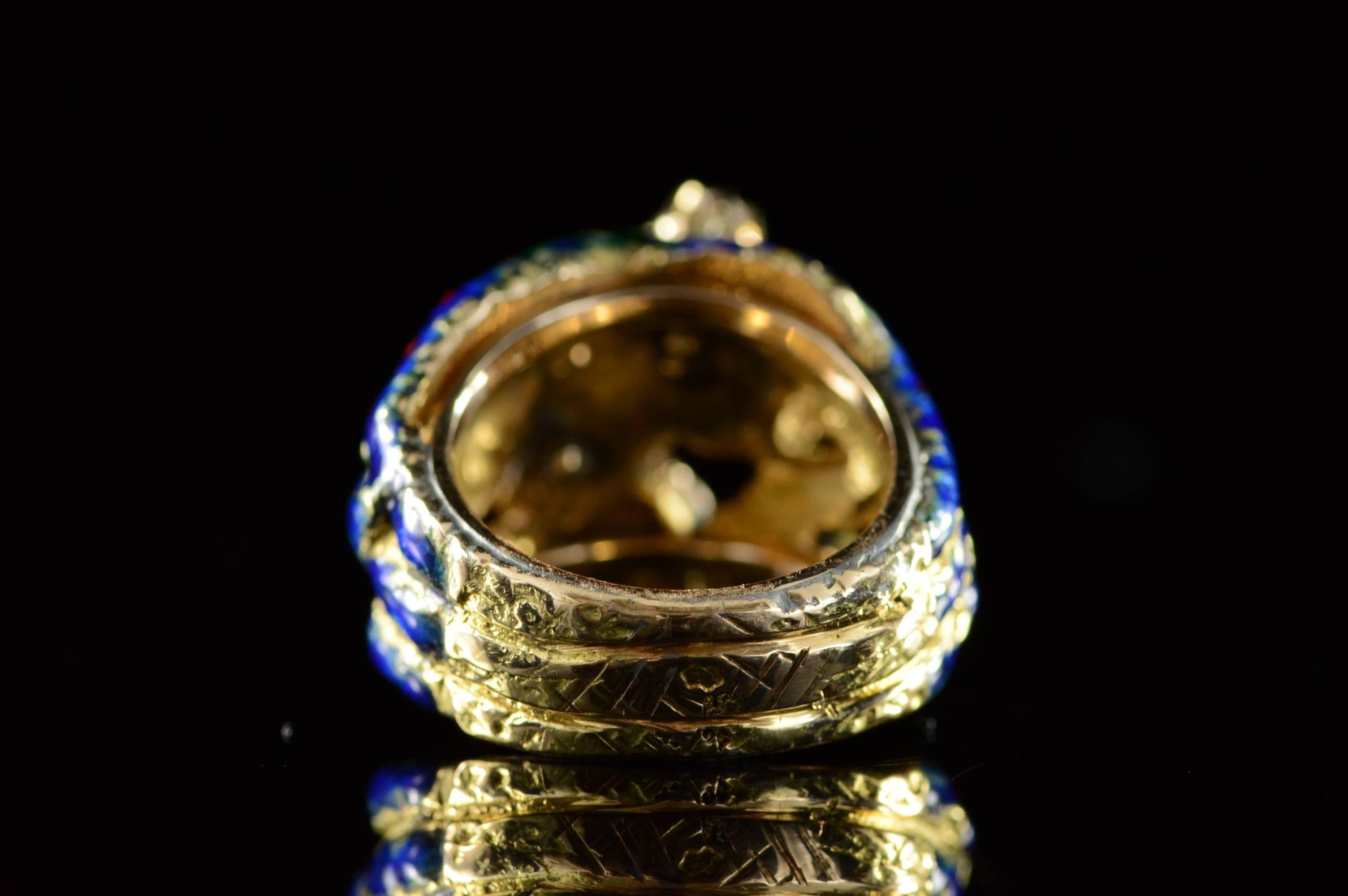 Abstract Enamel Diamond Gold Snake Ring  2