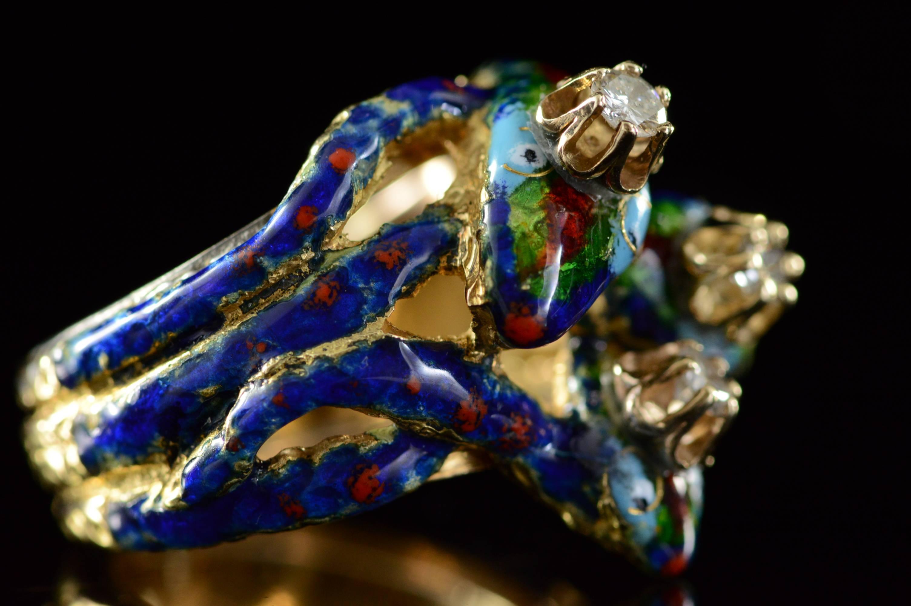 Women's or Men's Abstract Enamel Diamond Gold Snake Ring 