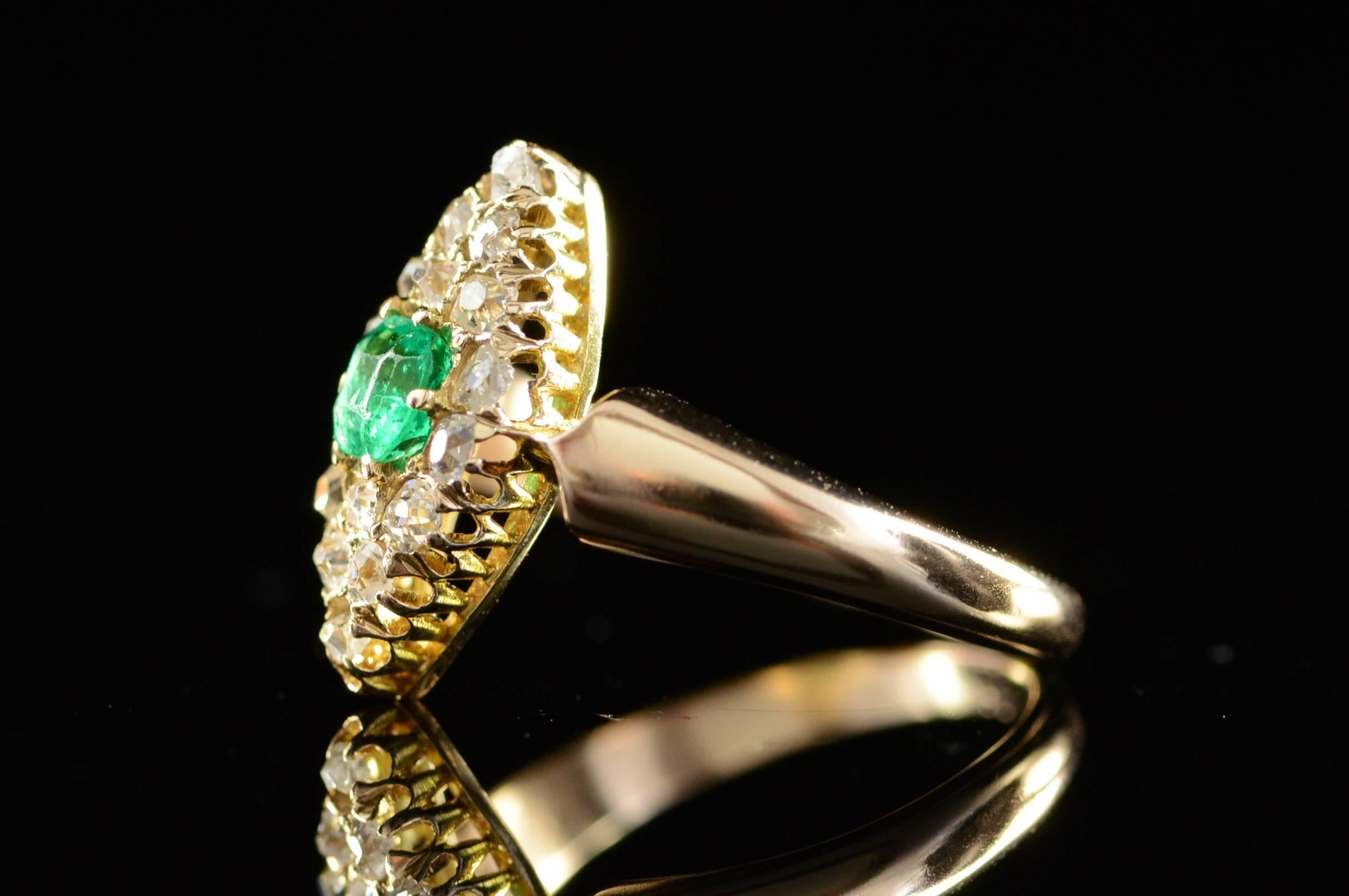 Women's Victorian Emerald Old Mine Cut Diamond Gold Ring