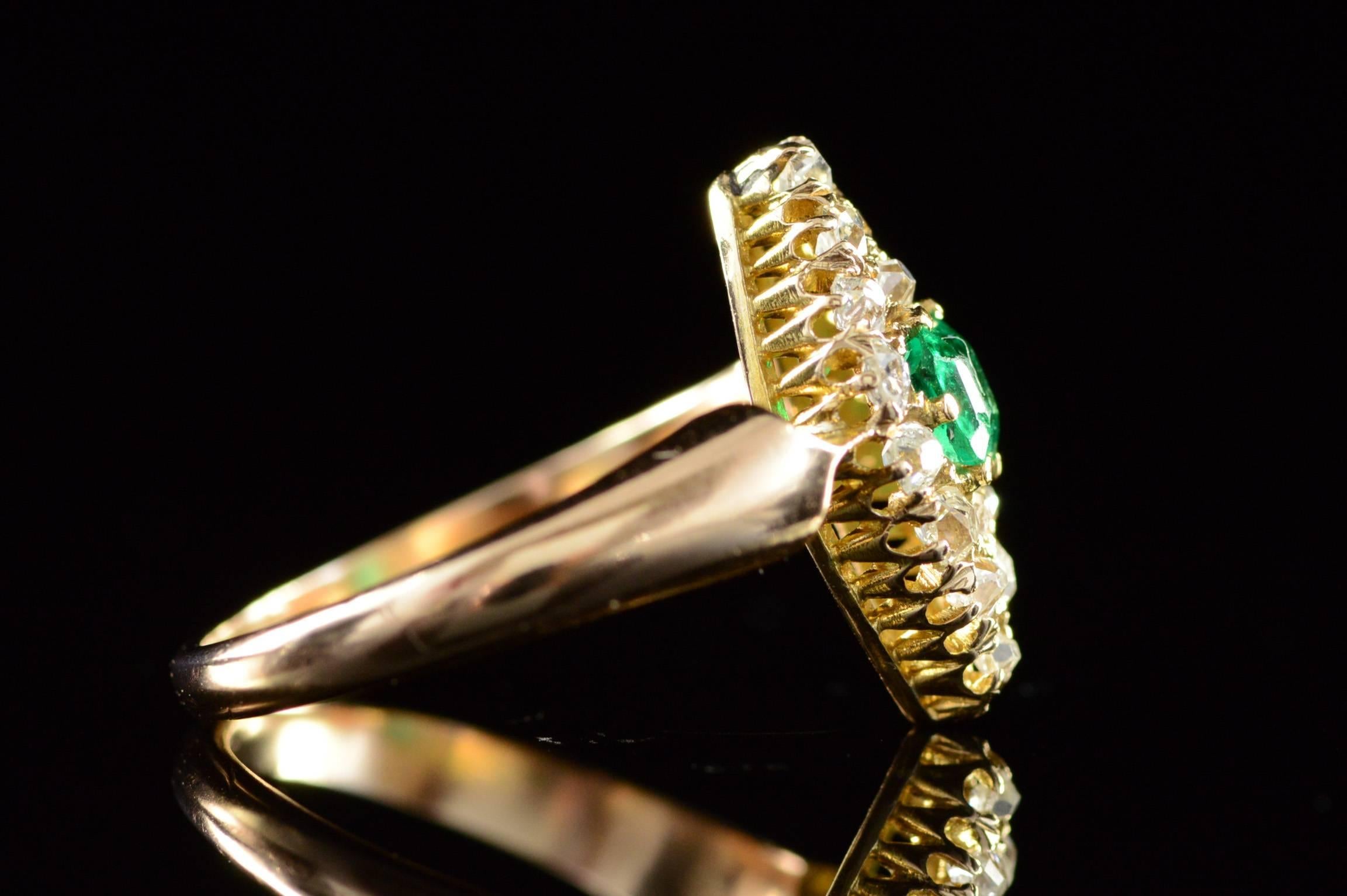 Victorian Emerald Old Mine Cut Diamond Gold Ring 2