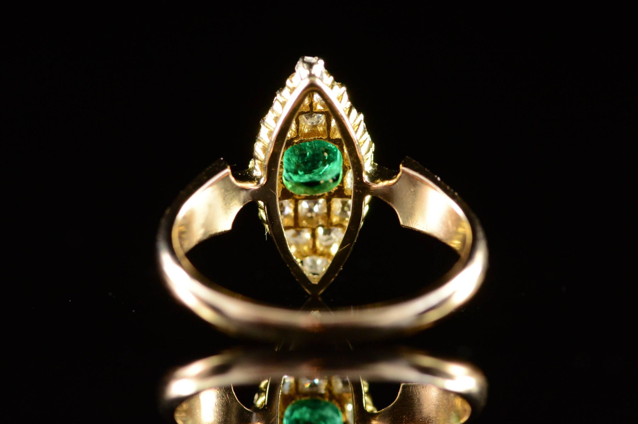 Victorian Emerald Old Mine Cut Diamond Gold Ring 1