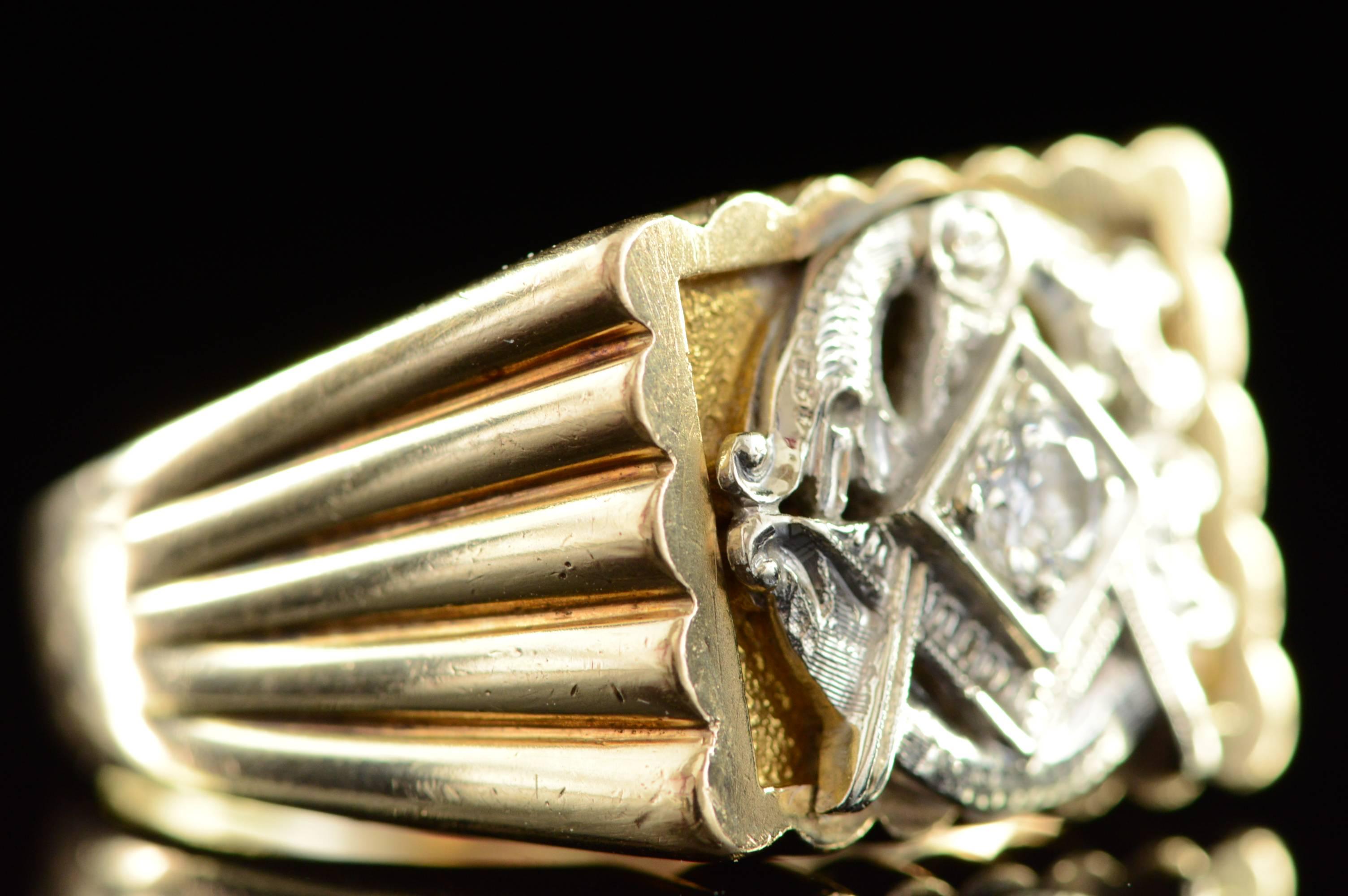 1920s Diamond Gold Masonic Fraternal Order Ring 1