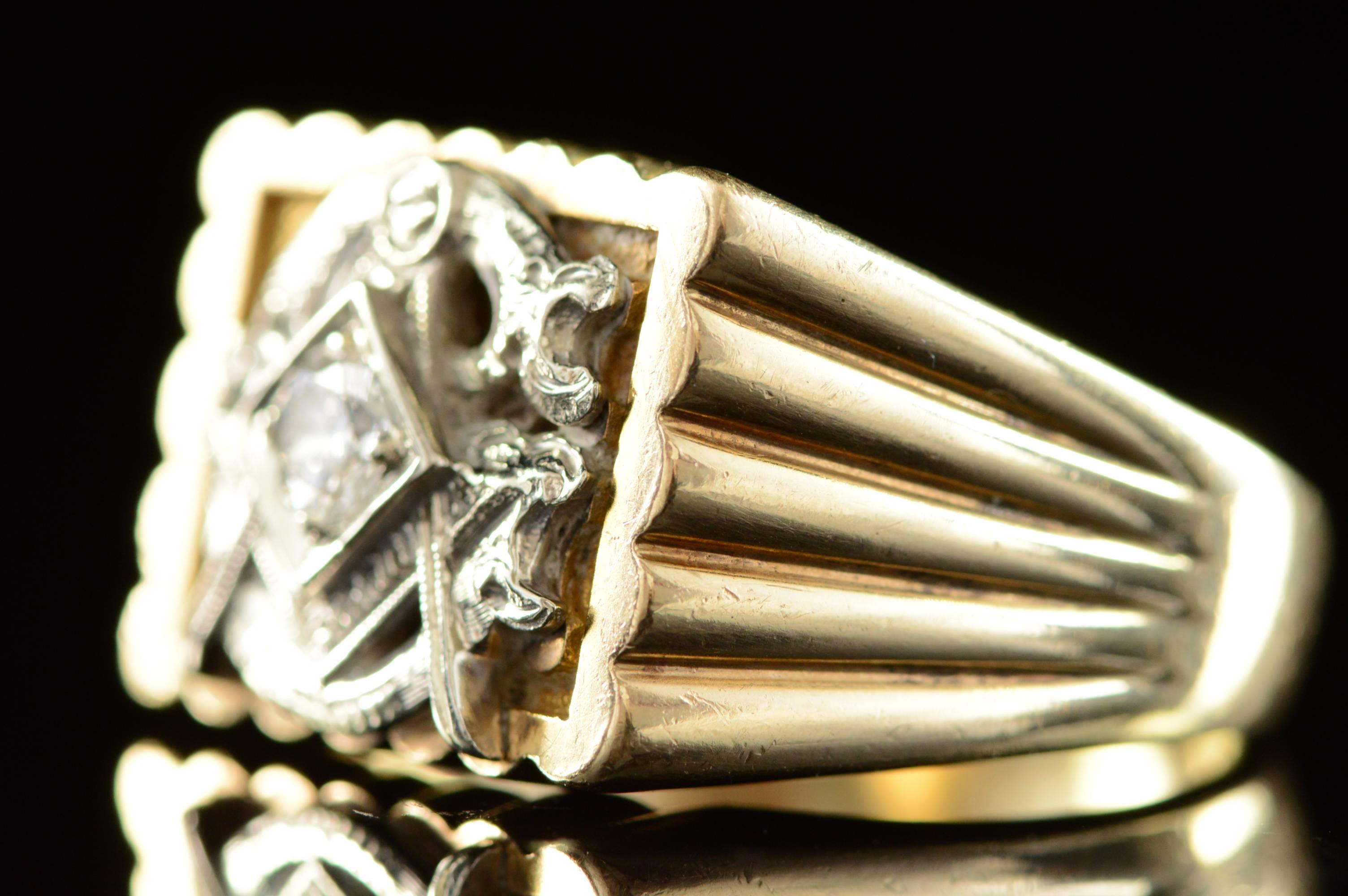 1920s Diamond Gold Masonic Fraternal Order Ring 2