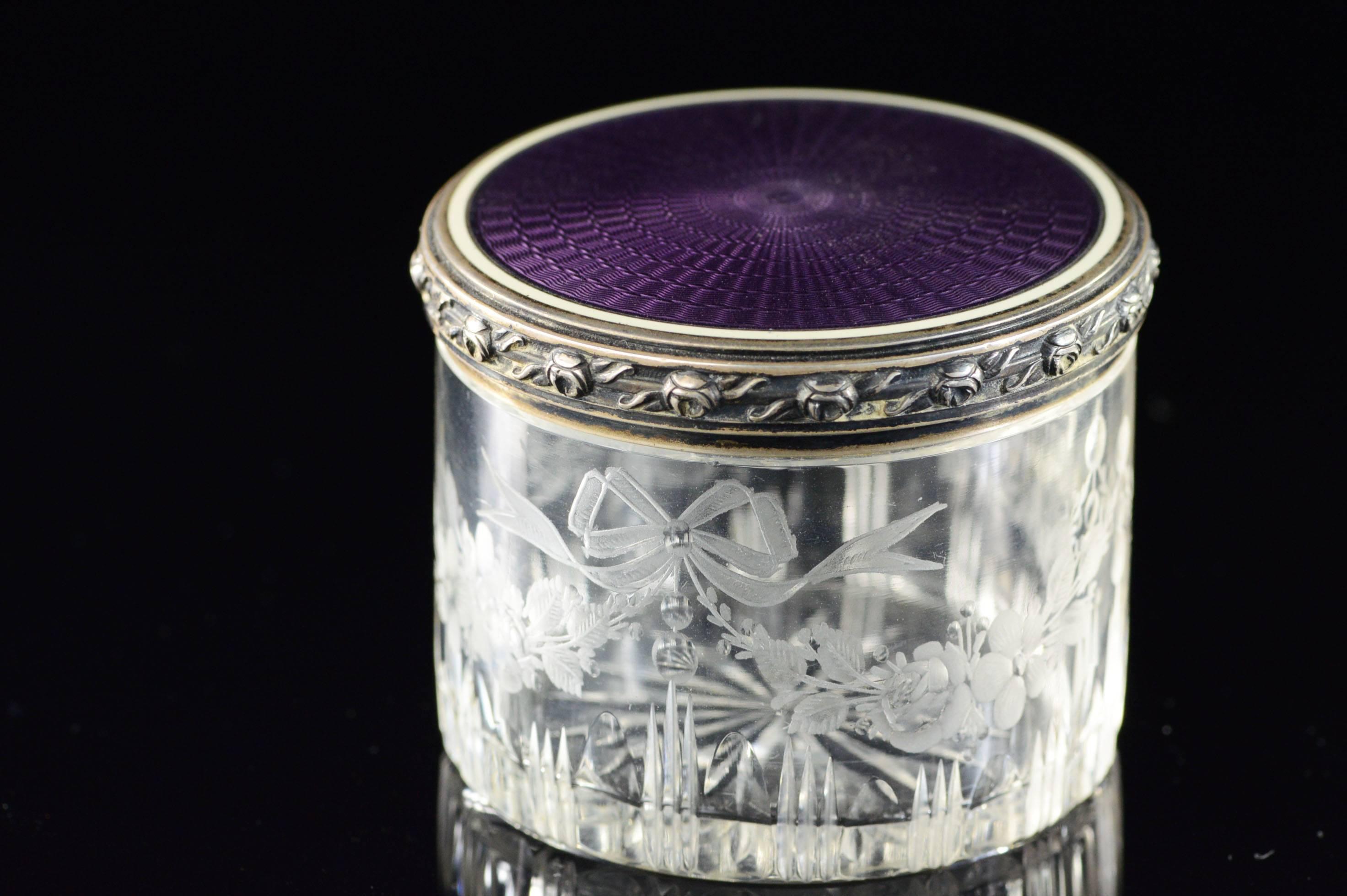 Men's Vintage French Exquisite Purple Enamel Sterling Jars