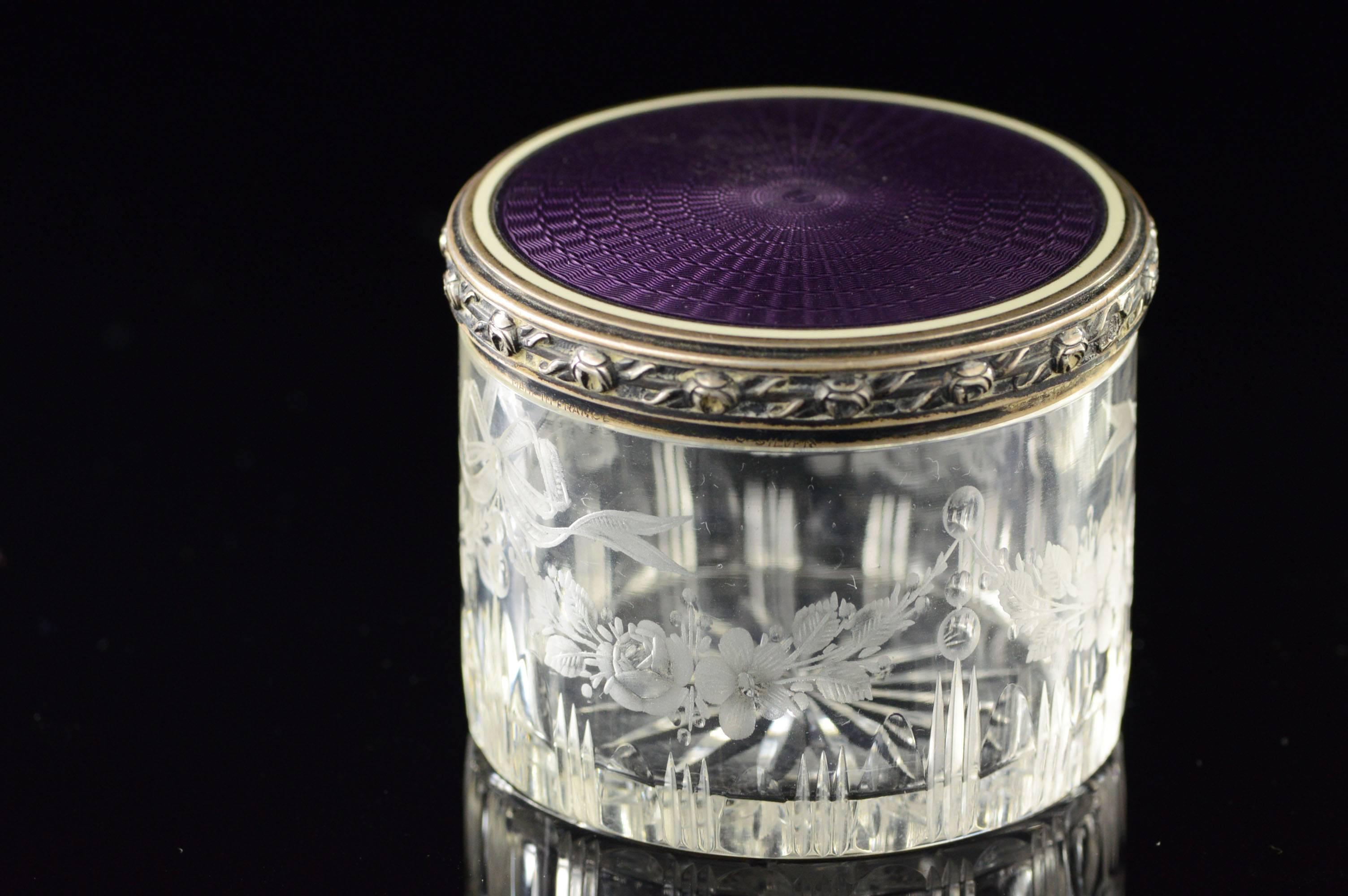 Vintage French Exquisite Purple Enamel Sterling Jars 1
