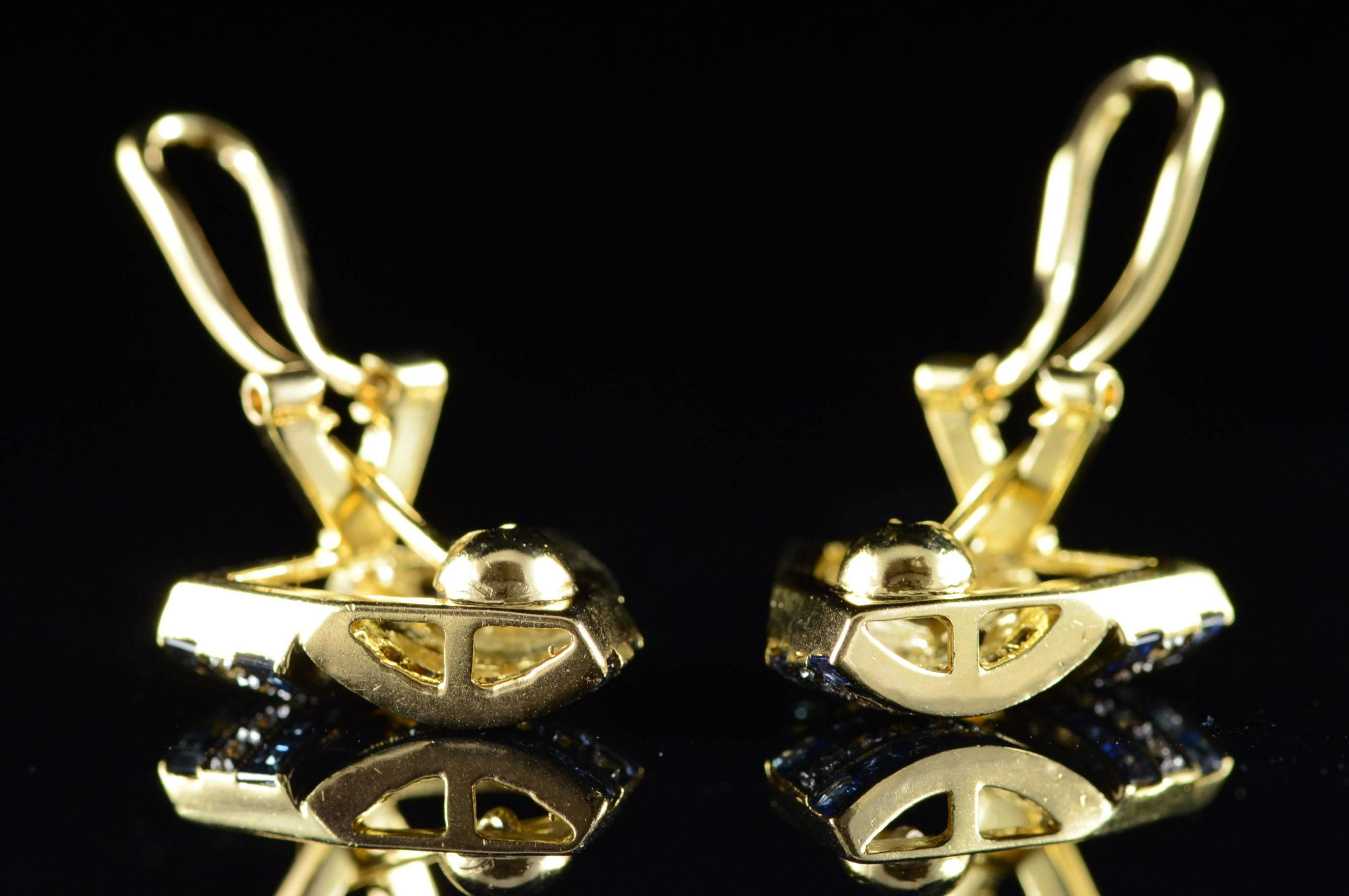 Charles Krypell Triangular Channel Set Sapphire & Diamond 18K Gold Earrings 3