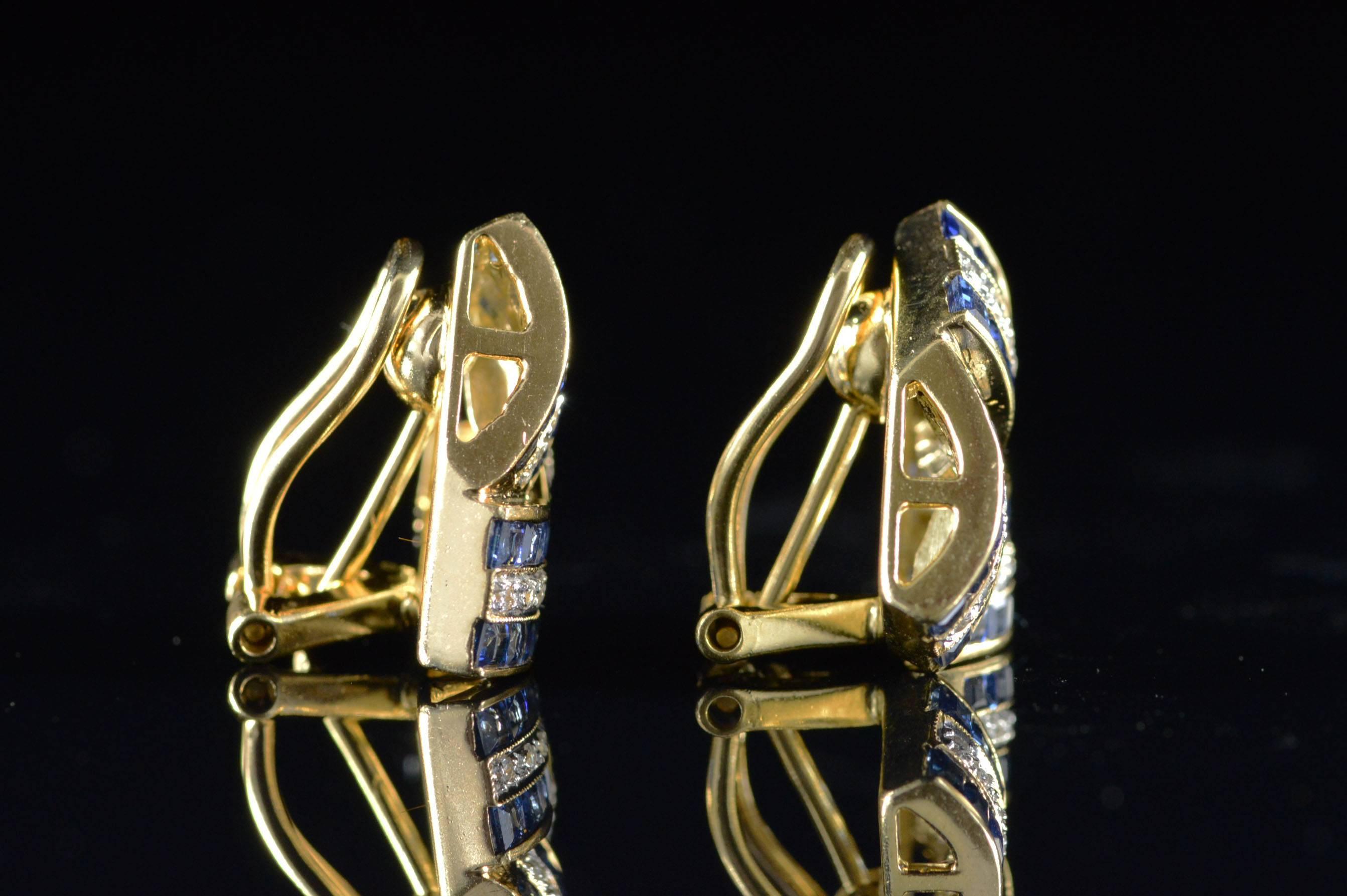 Charles Krypell Triangular Channel Set Sapphire & Diamond 18K Gold Earrings 4