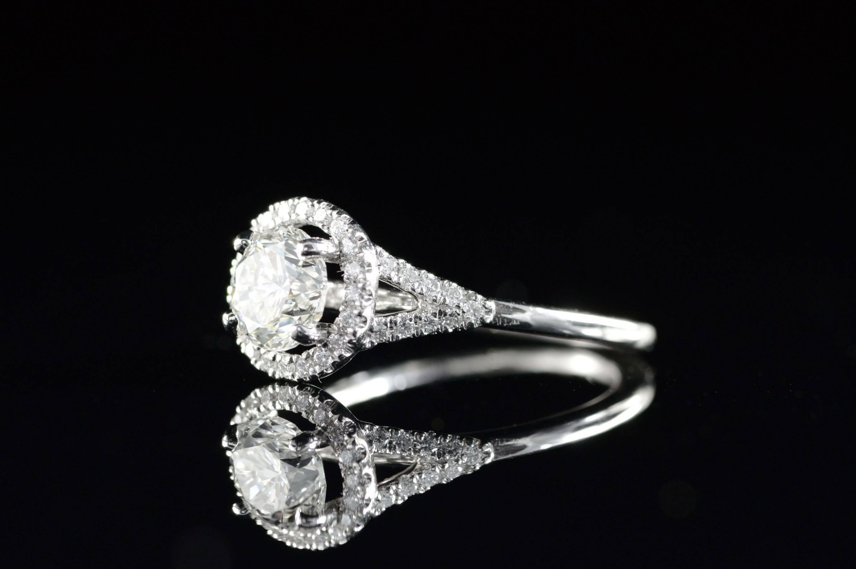 Diamond Platinum Halo Engagement Ring  For Sale 1