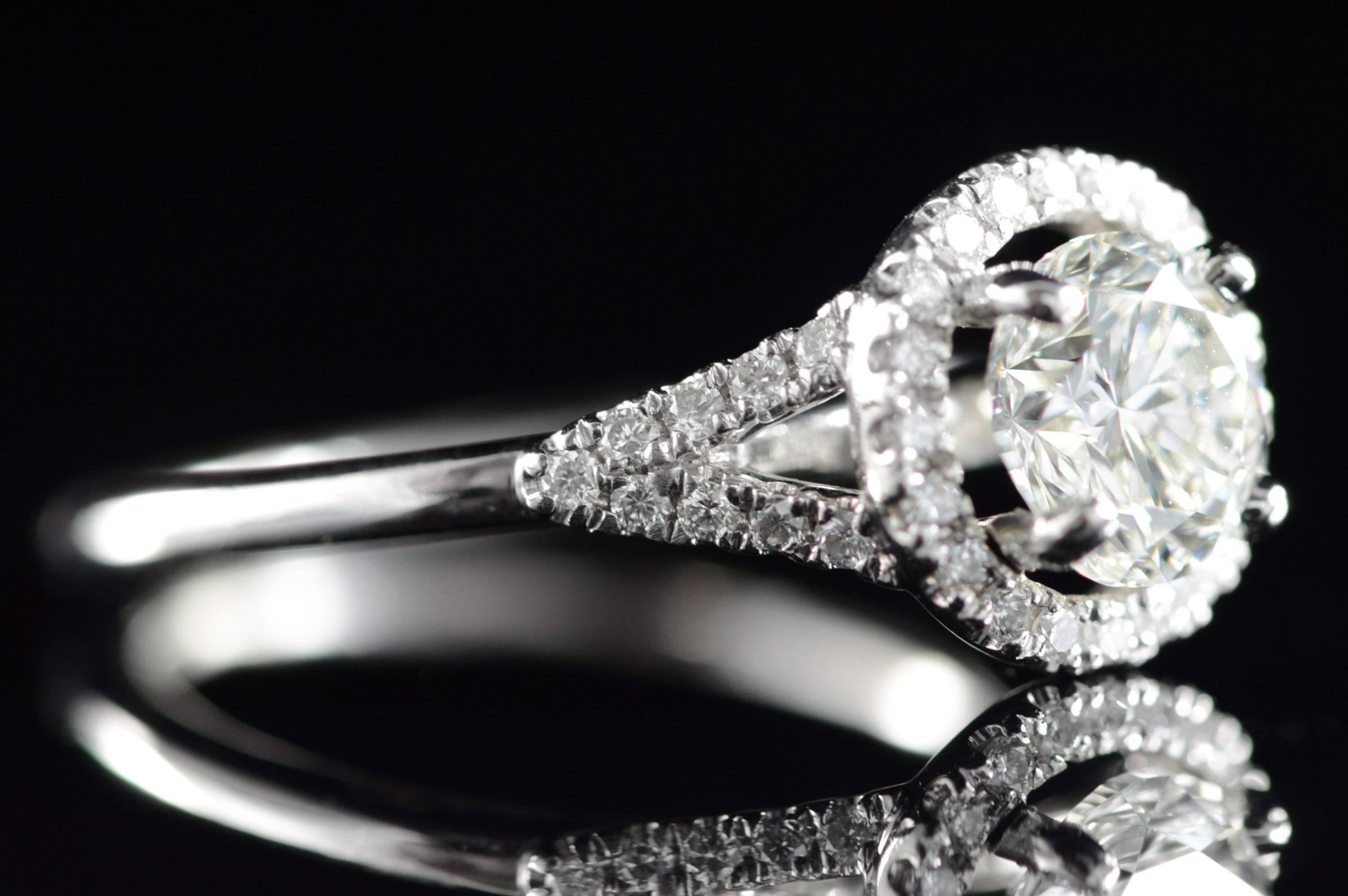 Women's Diamond Platinum Halo Engagement Ring  For Sale