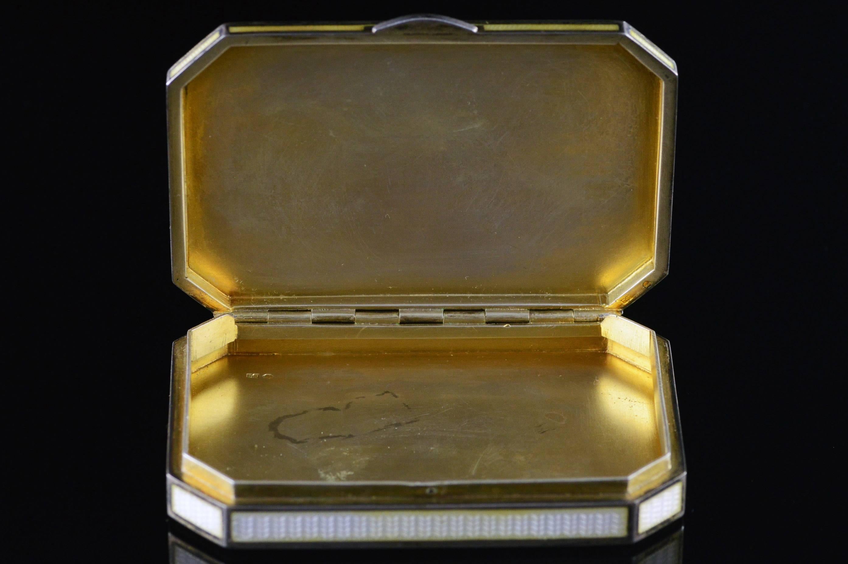Edwardian Wavy Patterned Enamel Cigarette Sterling Silver Case 1