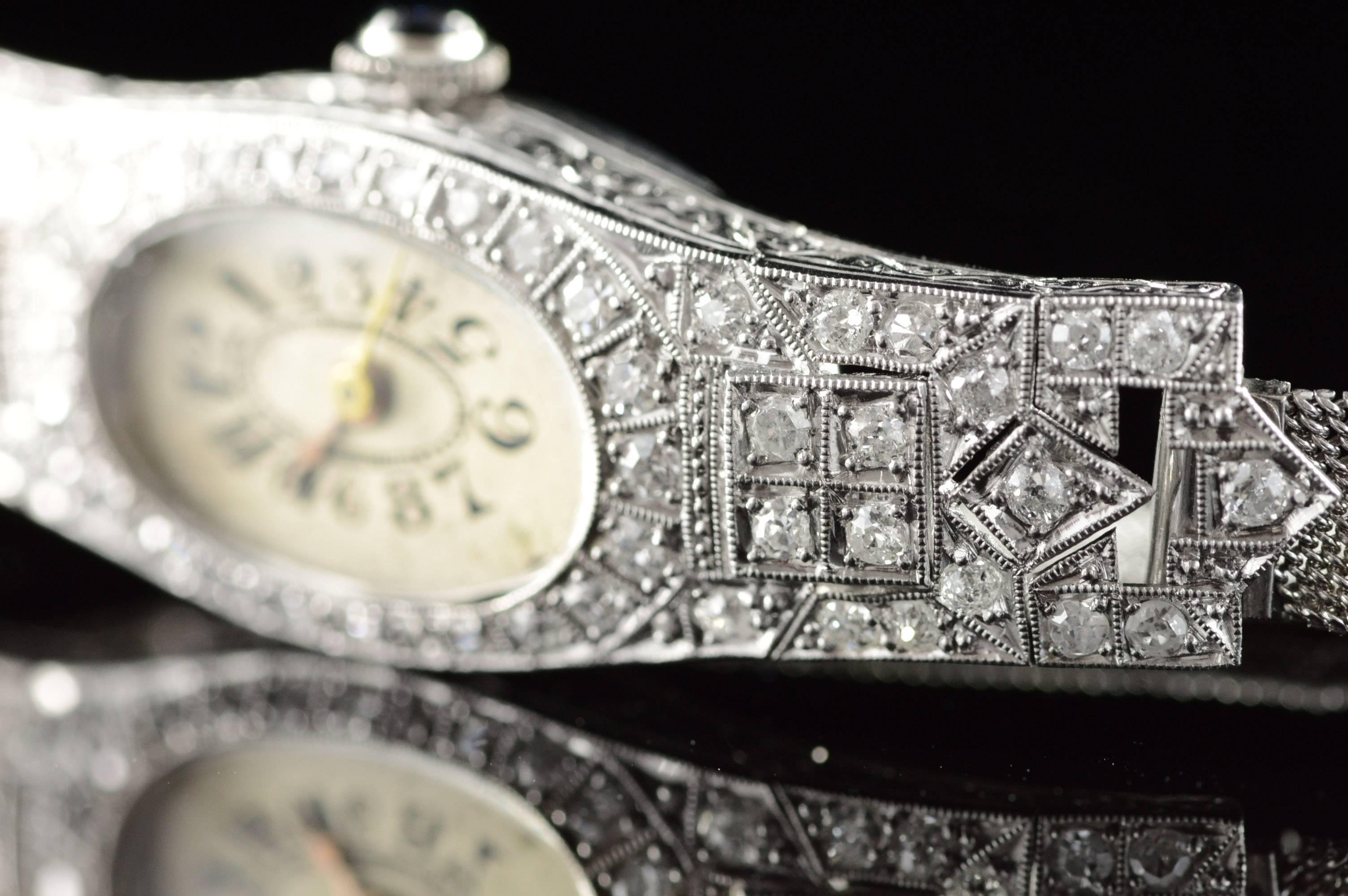  Old Mine Cut Diamond Filigree Vintage Gold Watch In Excellent Condition In Frederick, MD