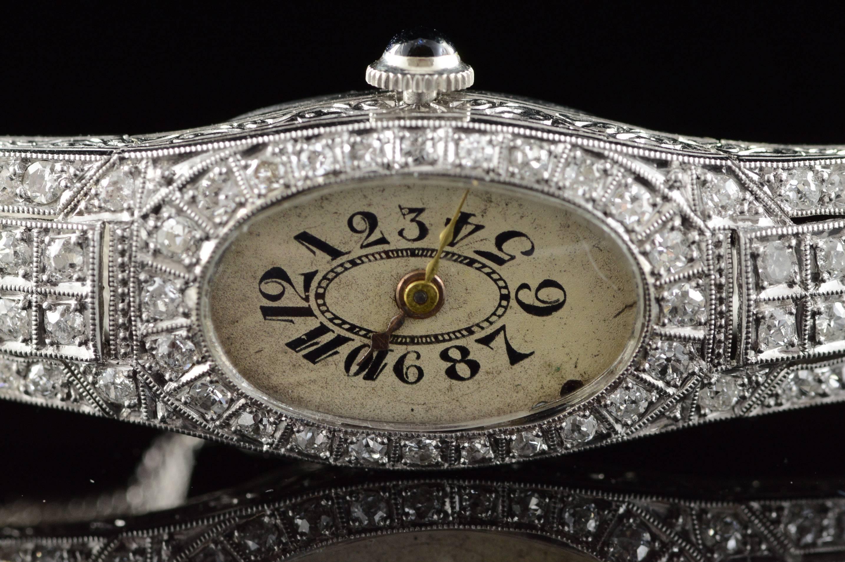 Art Deco  Old Mine Cut Diamond Filigree Vintage Gold Watch