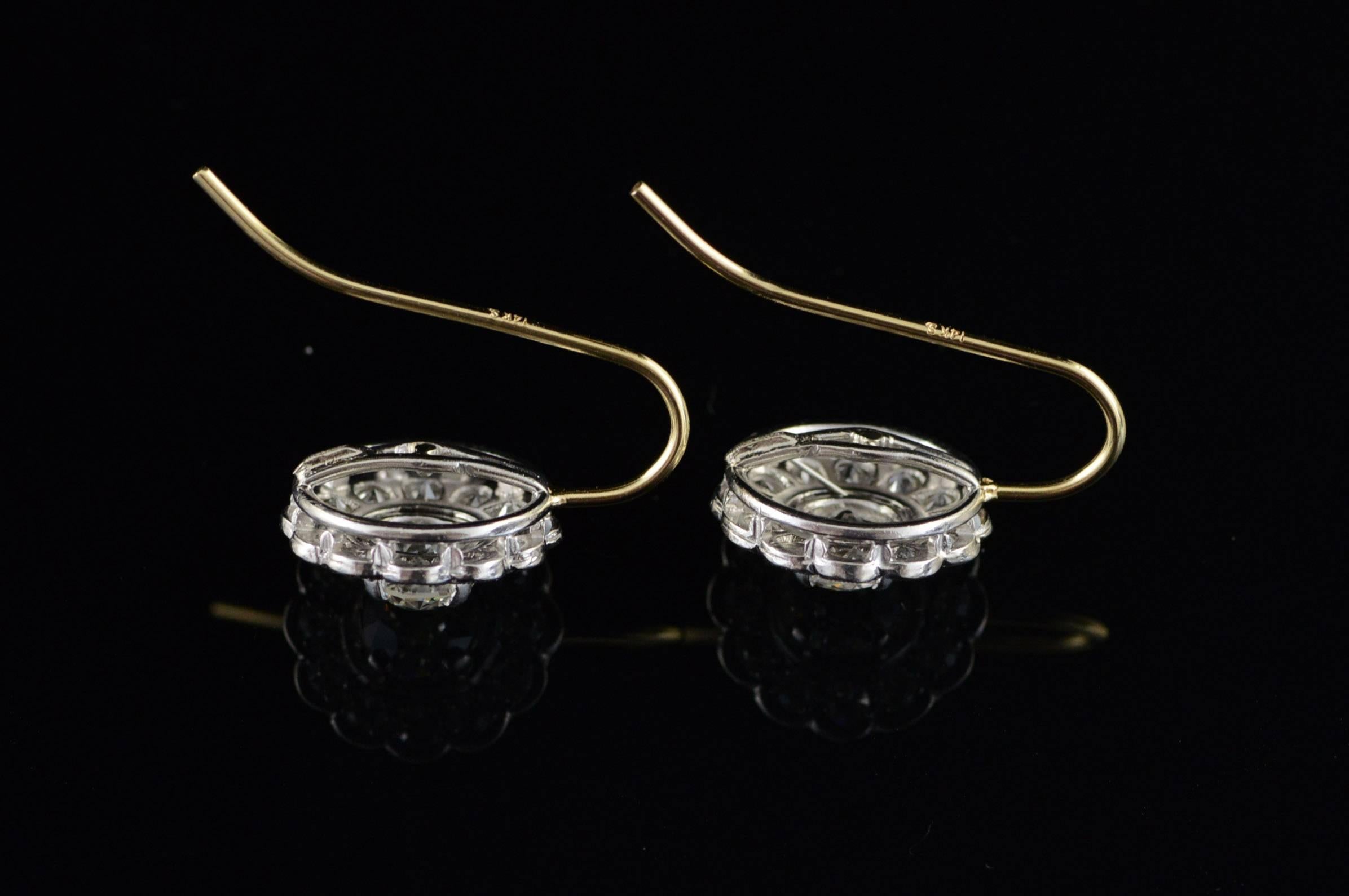 1.92 Carat Total Weight Victorian Diamond Earrings In Excellent Condition For Sale In Frederick, MD