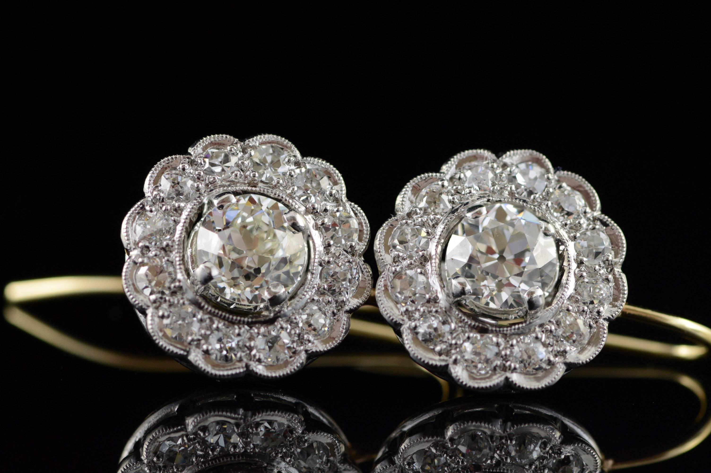 High Victorian 1.92 Carat Total Weight Victorian Diamond Earrings For Sale