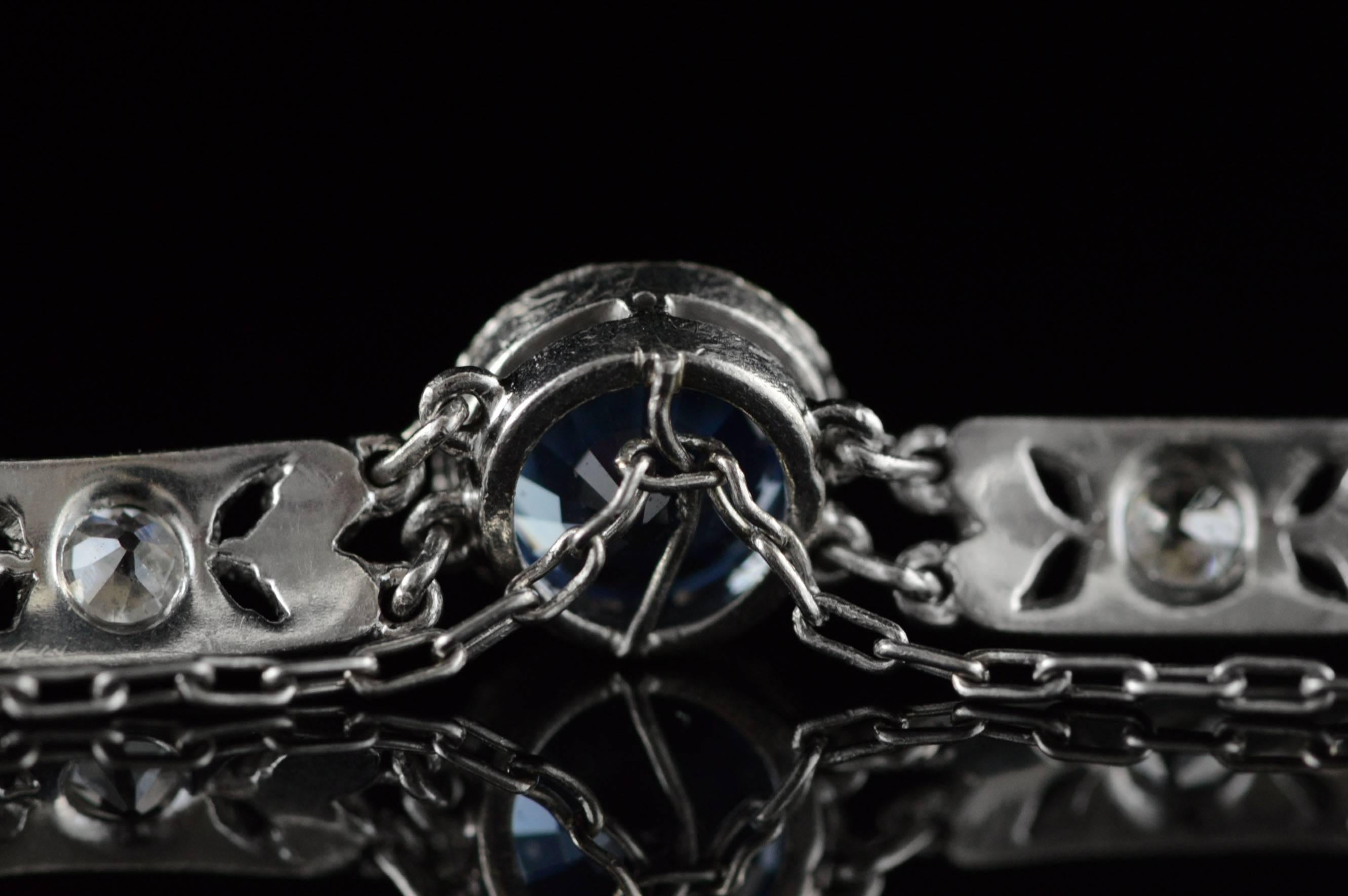  Platinum Filigree Diamond  Sapphire Bracelet 2