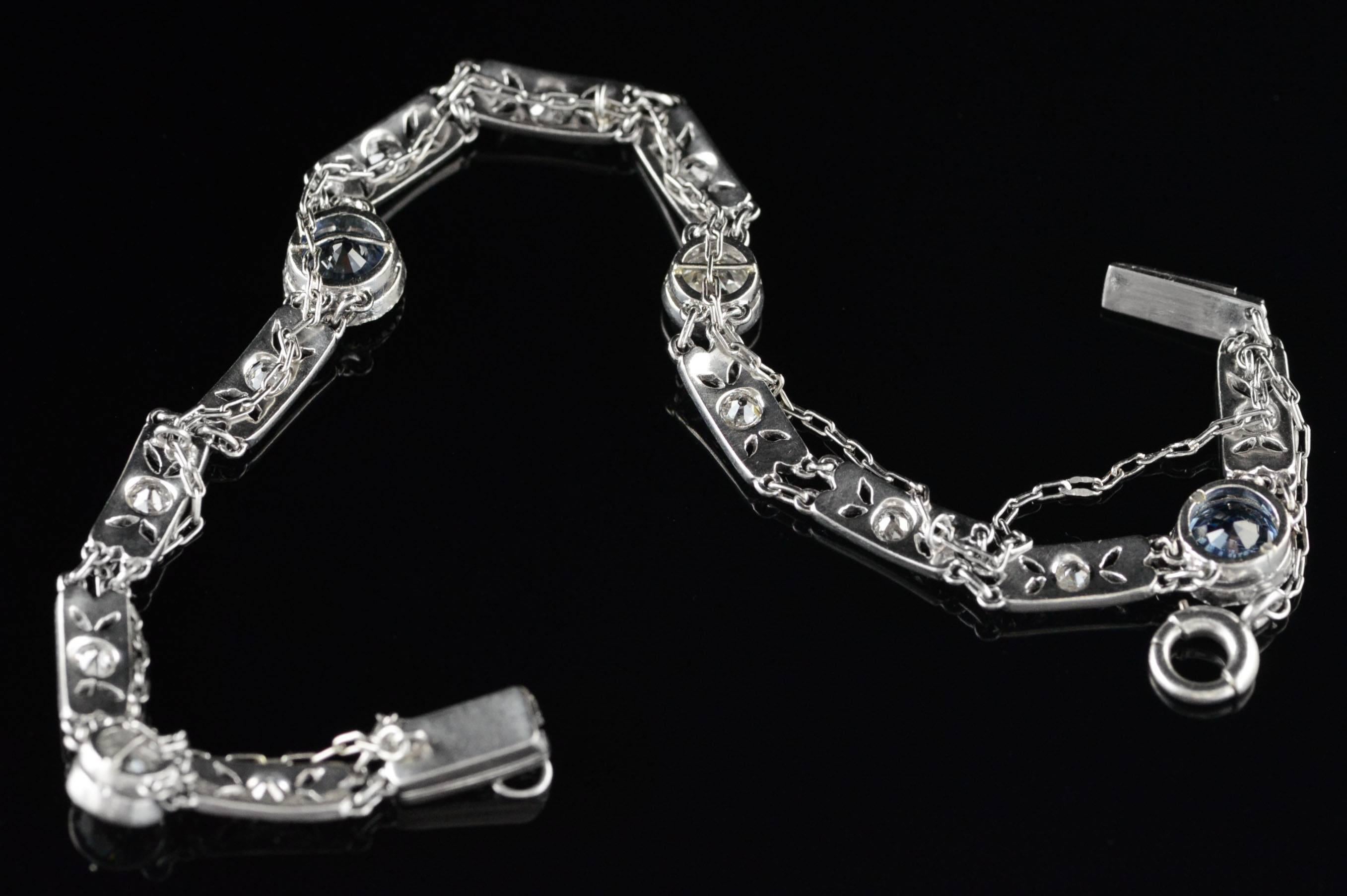  Platinum Filigree Diamond  Sapphire Bracelet 4
