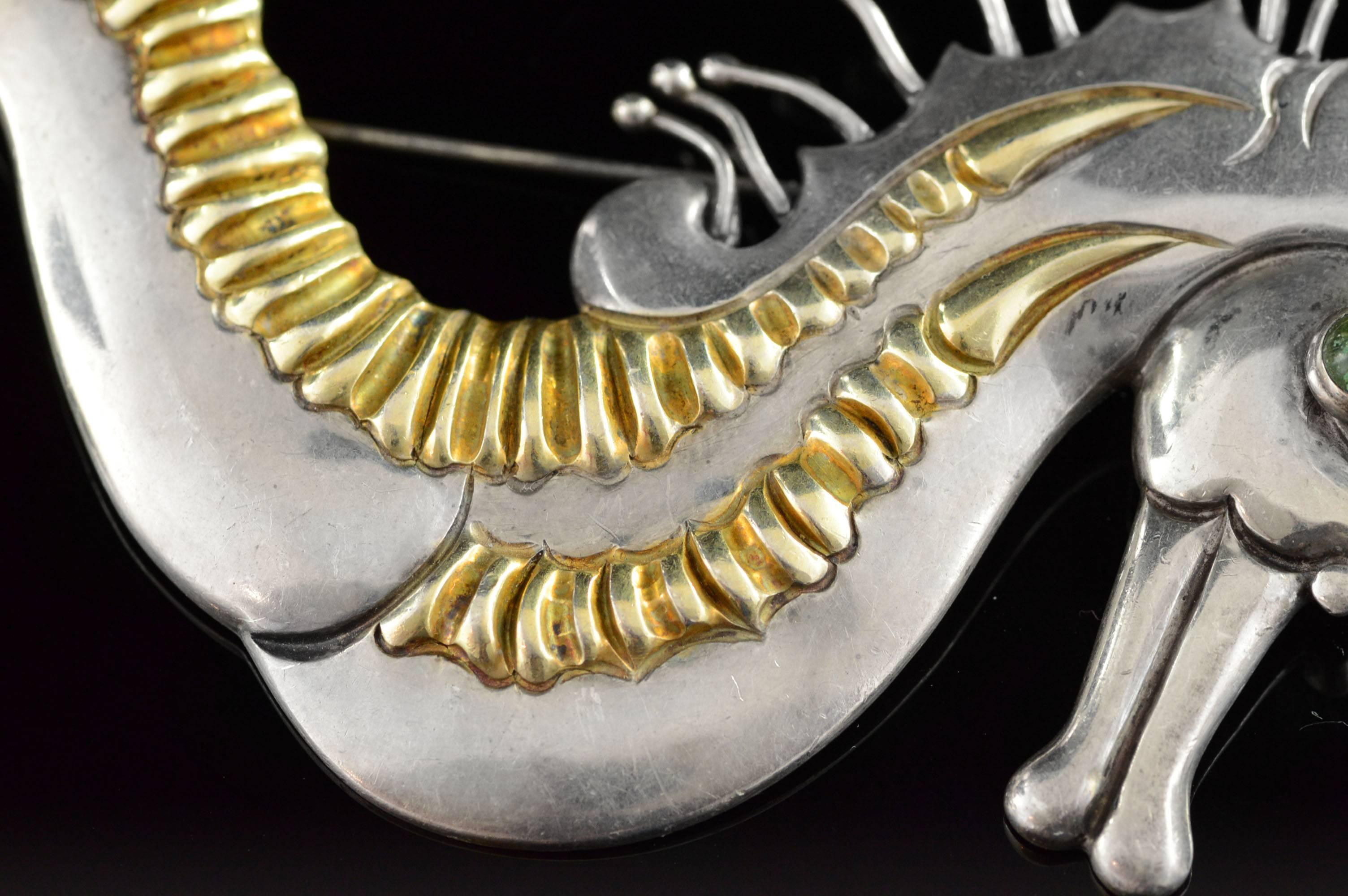 Women's or Men's 1940s Hector Aguilar Seahorse Silver  Copper Taxco Pin