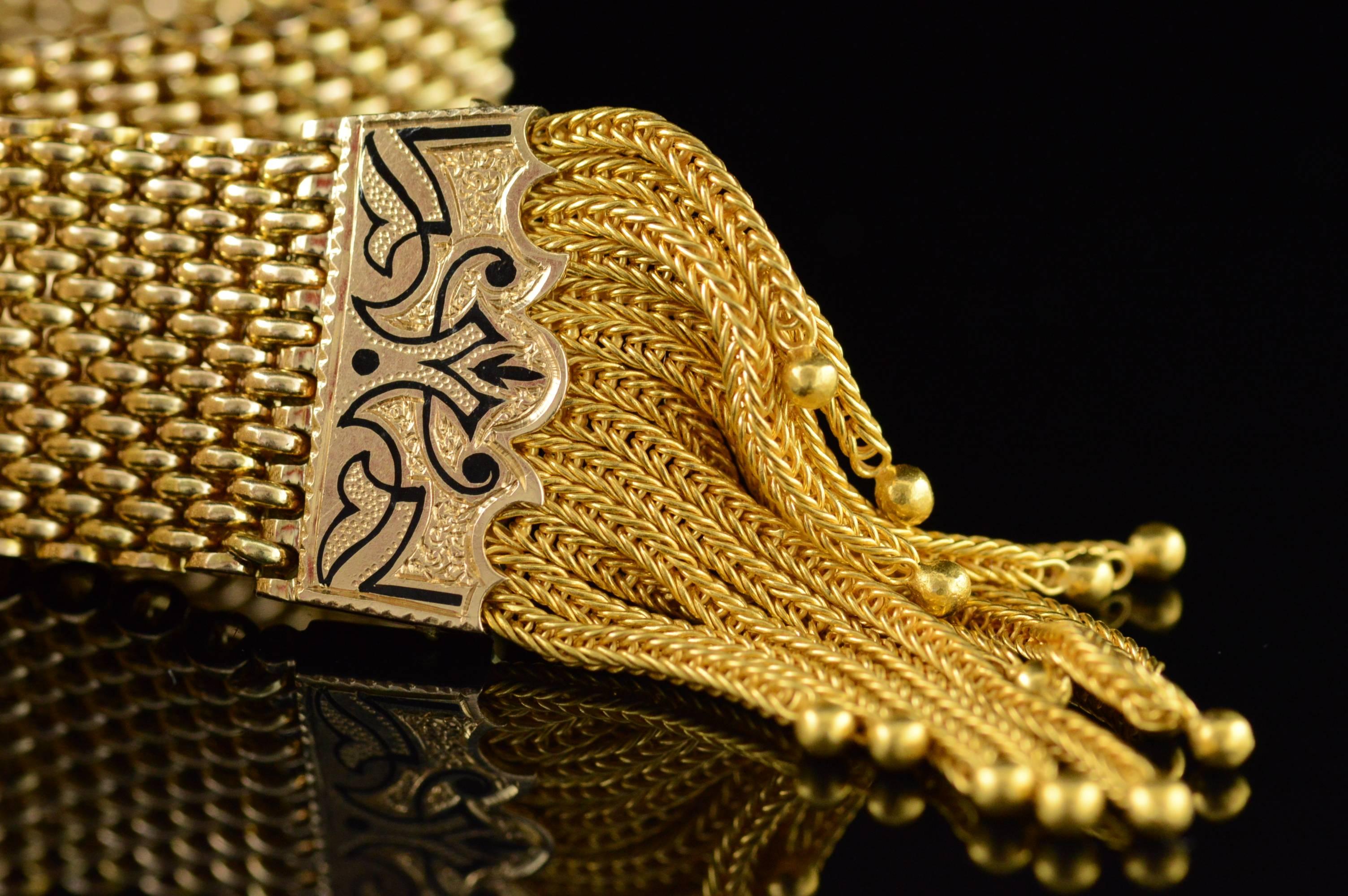Women's Black Enamel Victorian Mourning Gold Bracelet