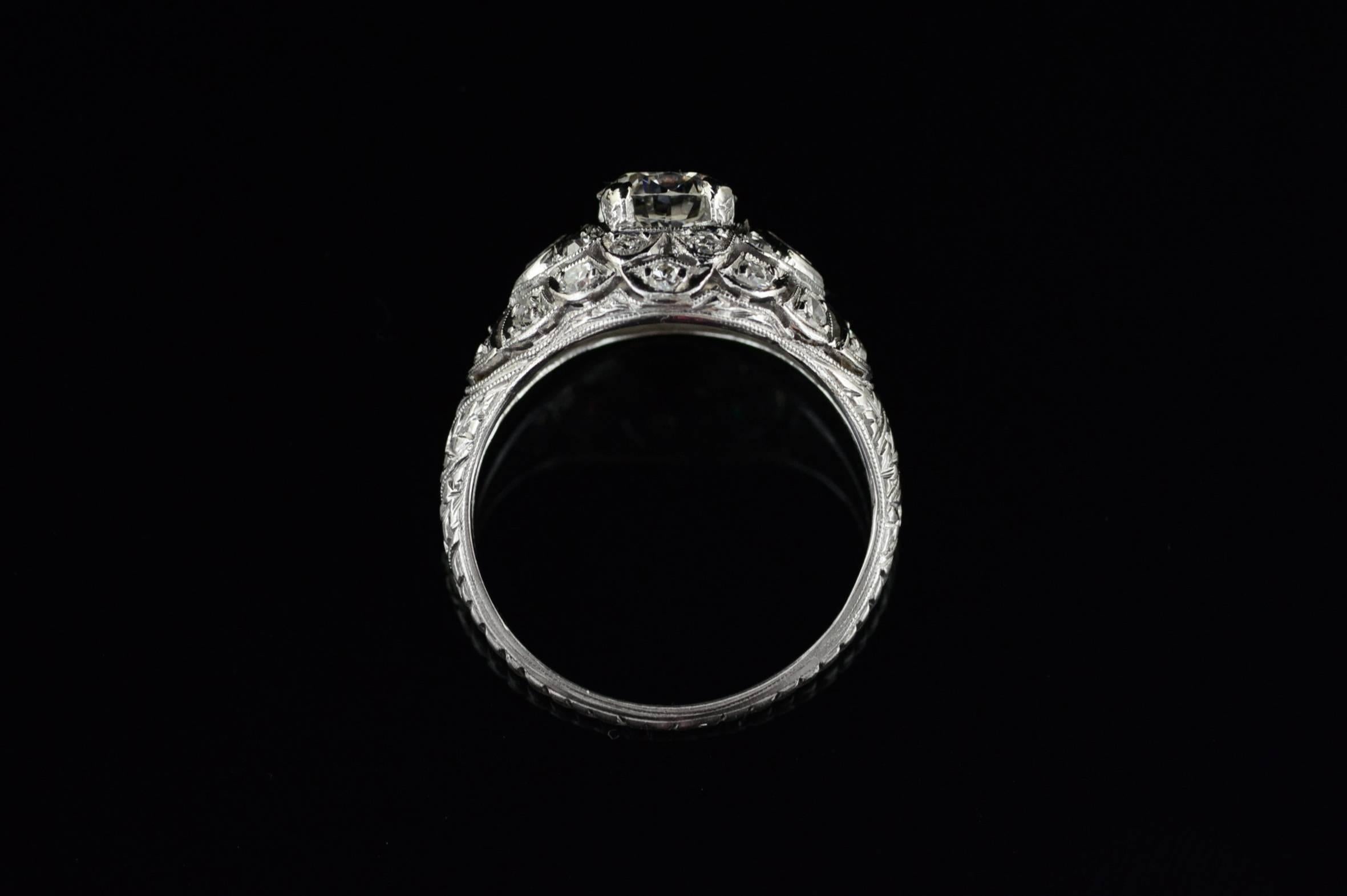 1920s Diamond  Platinum Engagement Ring For Sale 4