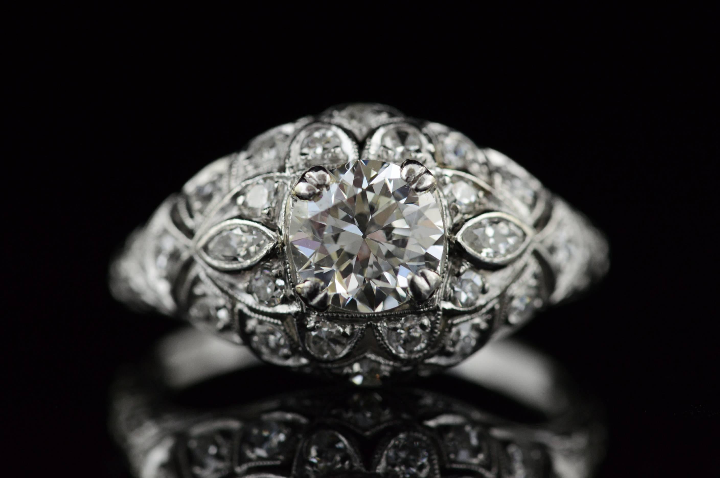 Art Deco 1920s Diamond  Platinum Engagement Ring For Sale