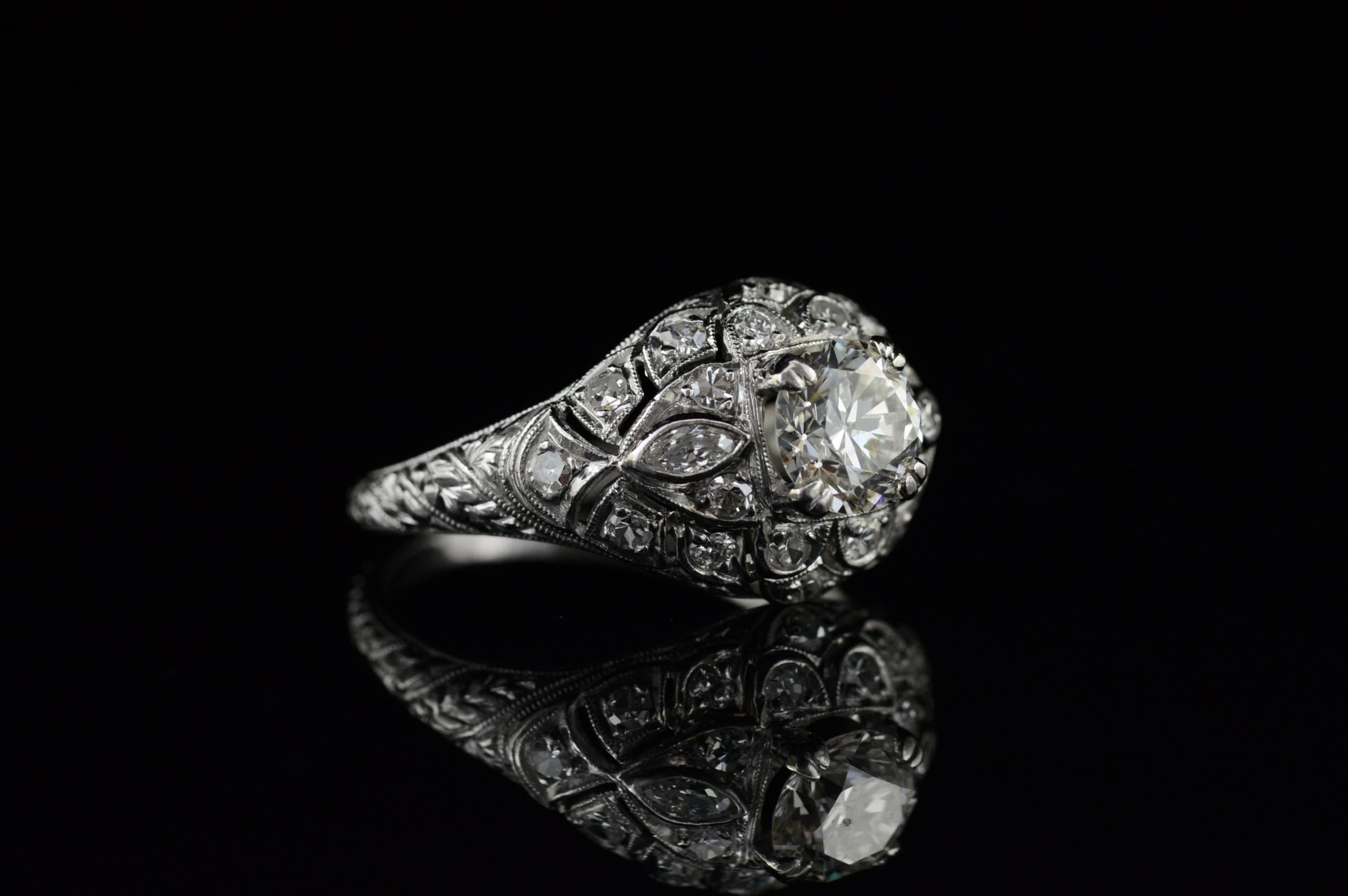 1920s Diamond  Platinum Engagement Ring In Excellent Condition For Sale In Frederick, MD