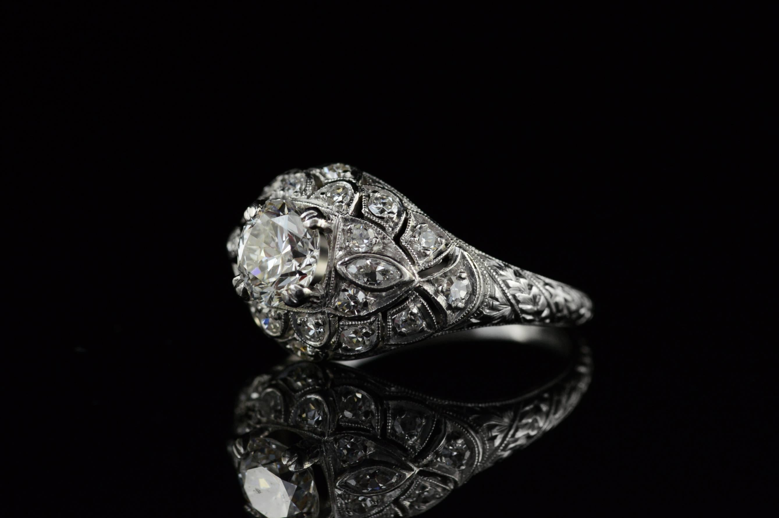 Women's 1920s Diamond  Platinum Engagement Ring For Sale