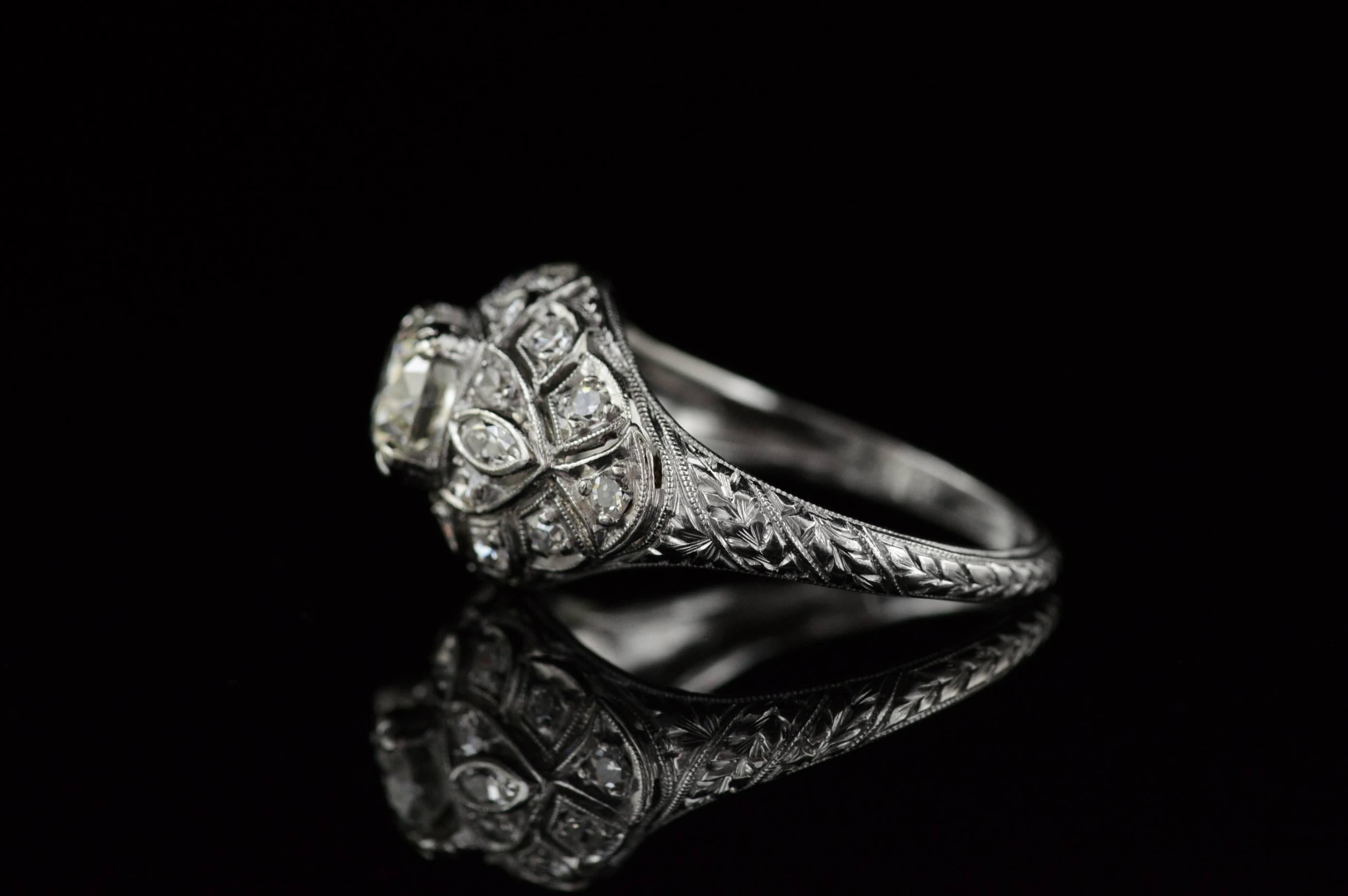 1920s Diamond  Platinum Engagement Ring For Sale 2