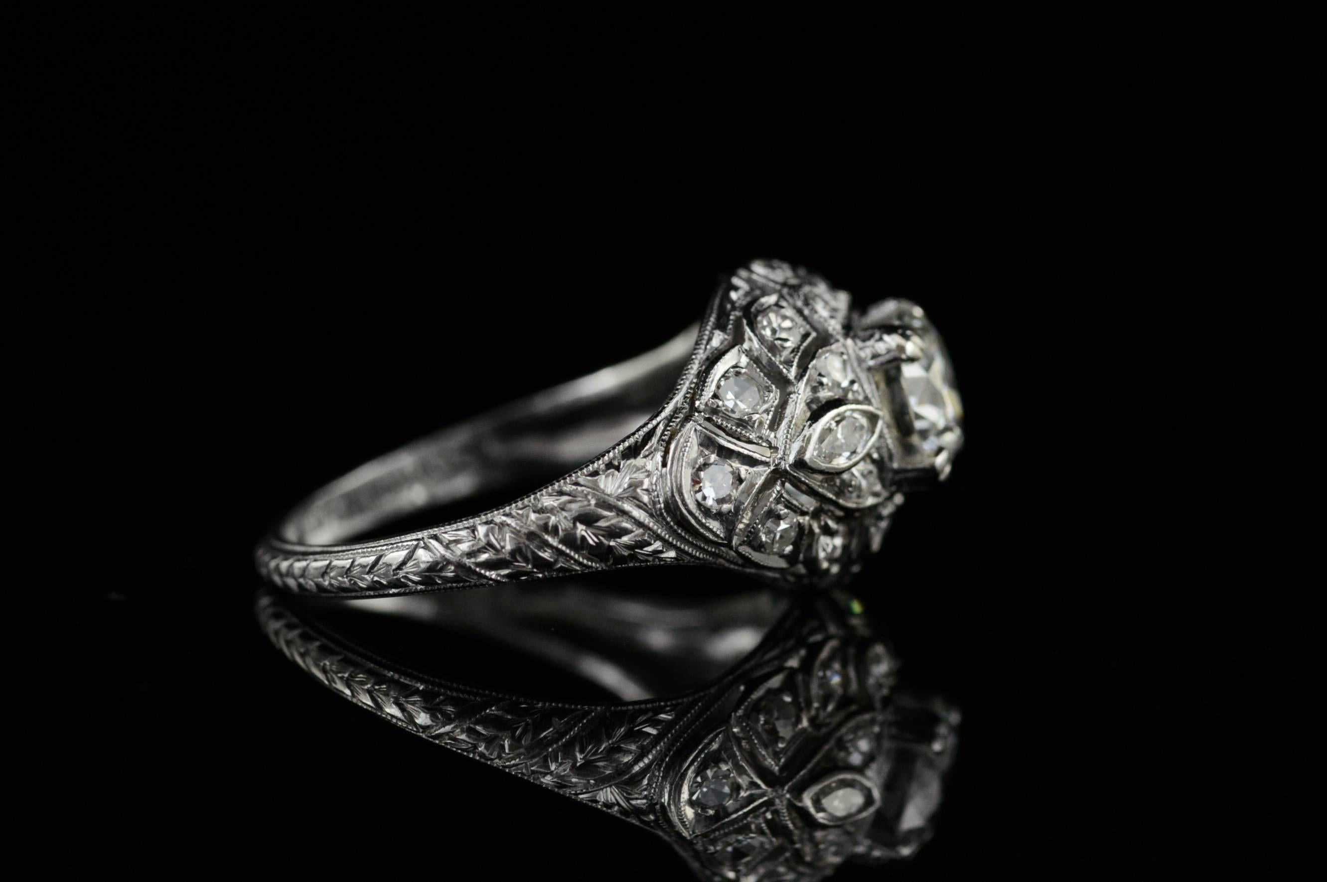 1920s Diamond  Platinum Engagement Ring For Sale 1