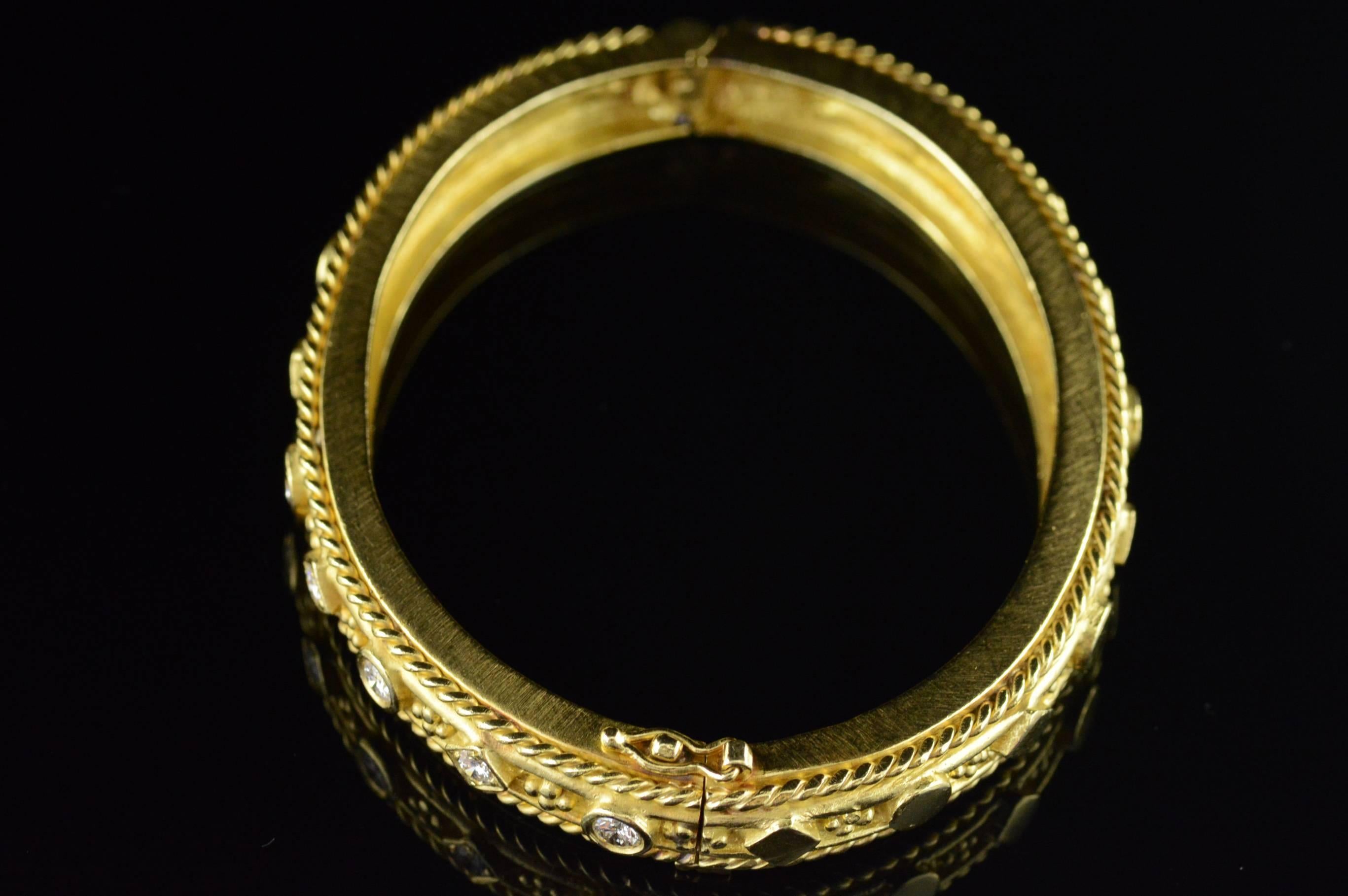 Modern Diamond & Gold Hinged Bangle Bracelet 2
