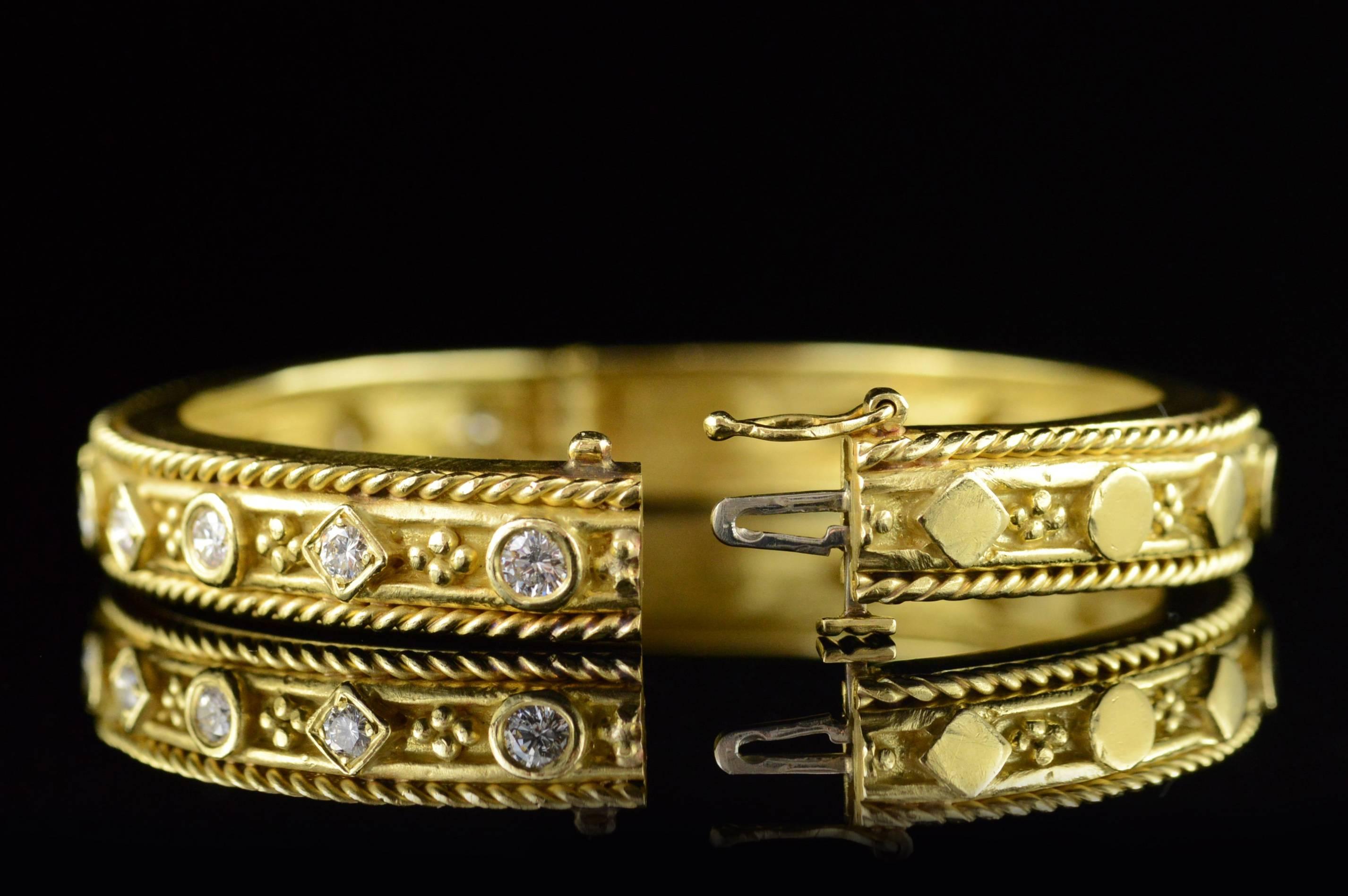Modern Diamond & Gold Hinged Bangle Bracelet 5