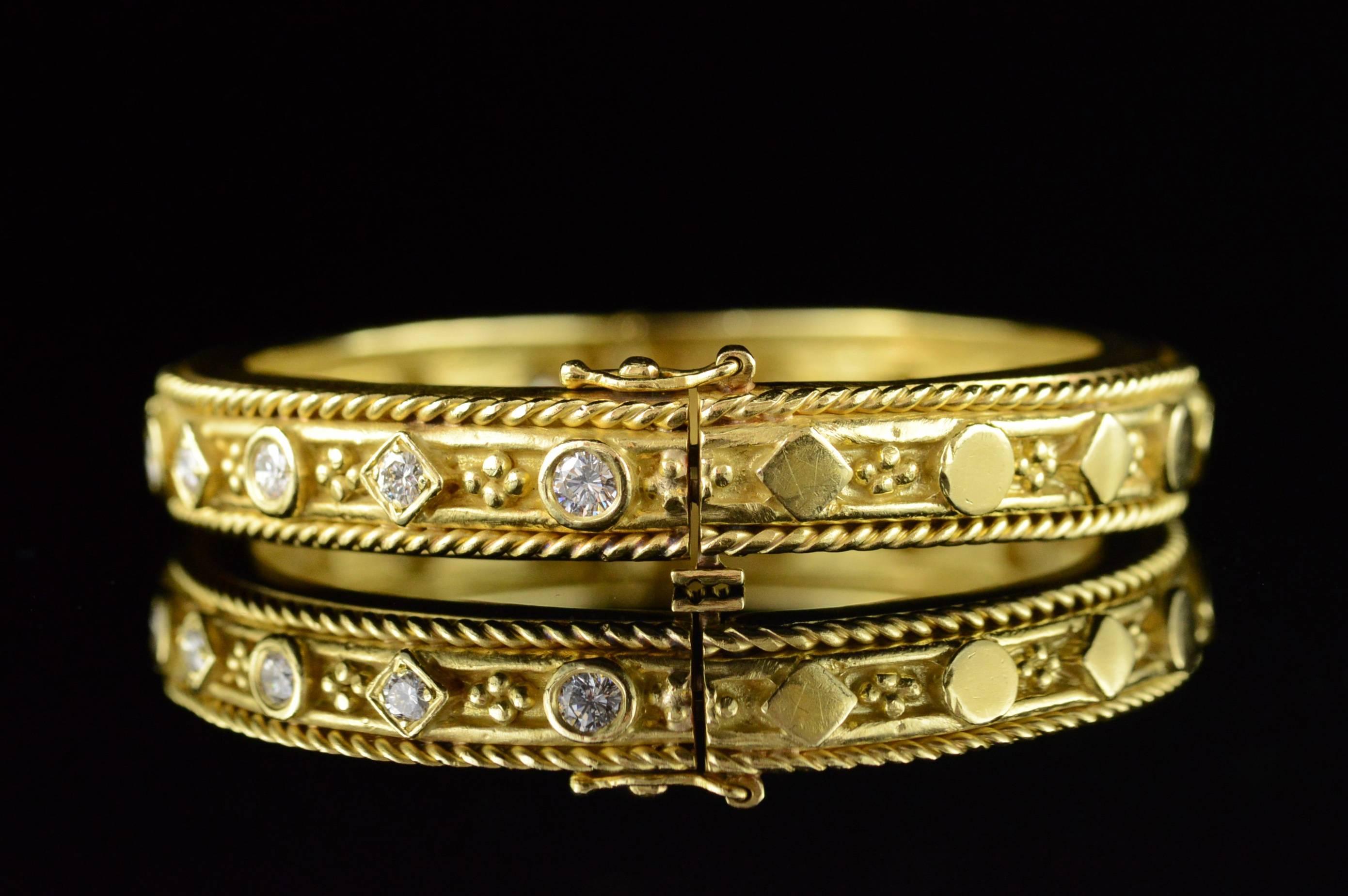 Modern Diamond & Gold Hinged Bangle Bracelet 4