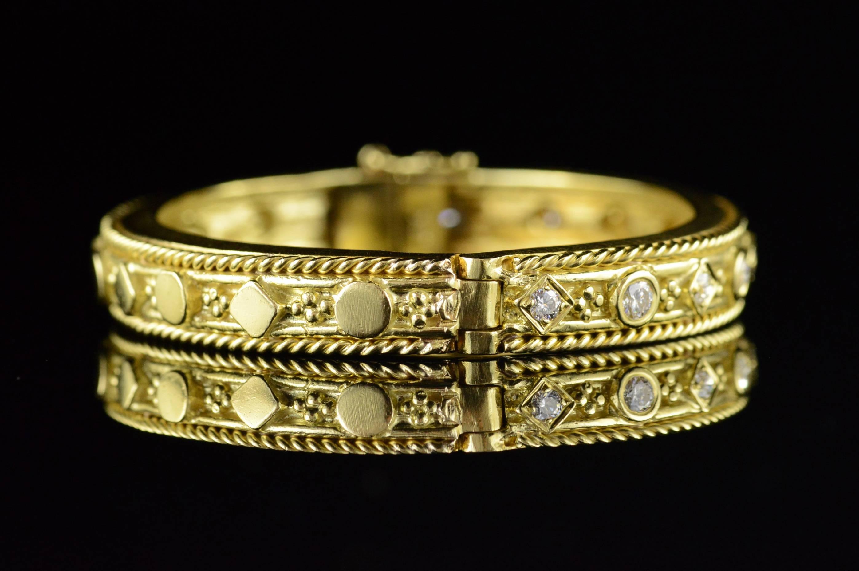 Modern Diamond & Gold Hinged Bangle Bracelet 3