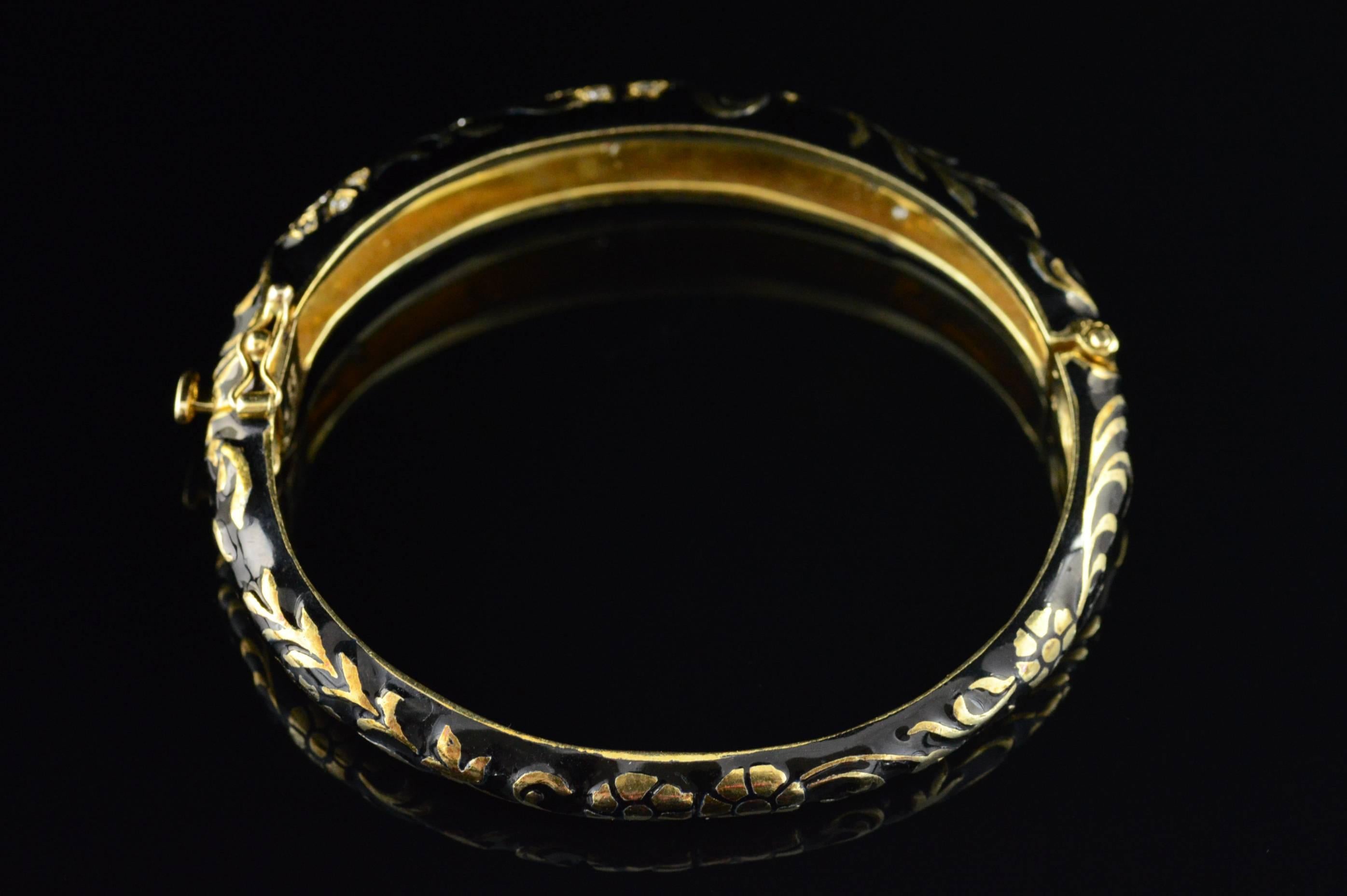  Jack Gutschneider Black Enamel Diamond Gold Bangle Bracelet 1