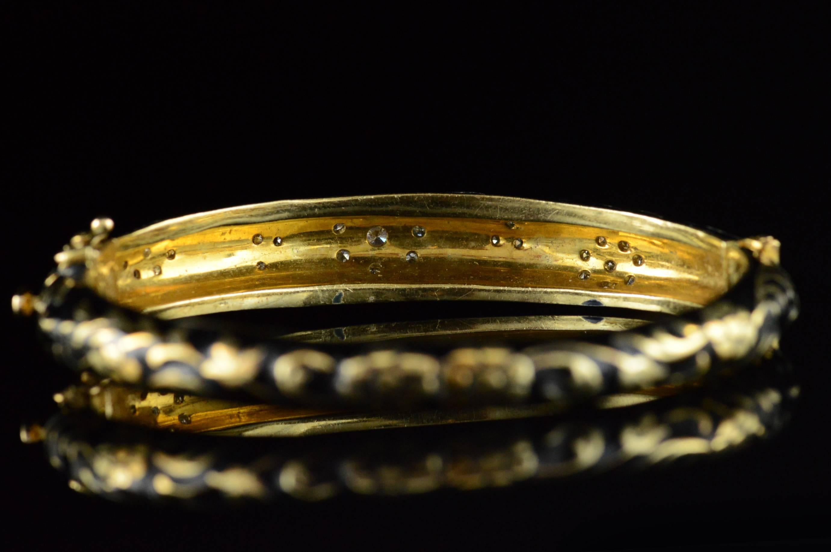 Jack Gutschneider Black Enamel Diamond Gold Bangle Bracelet 2